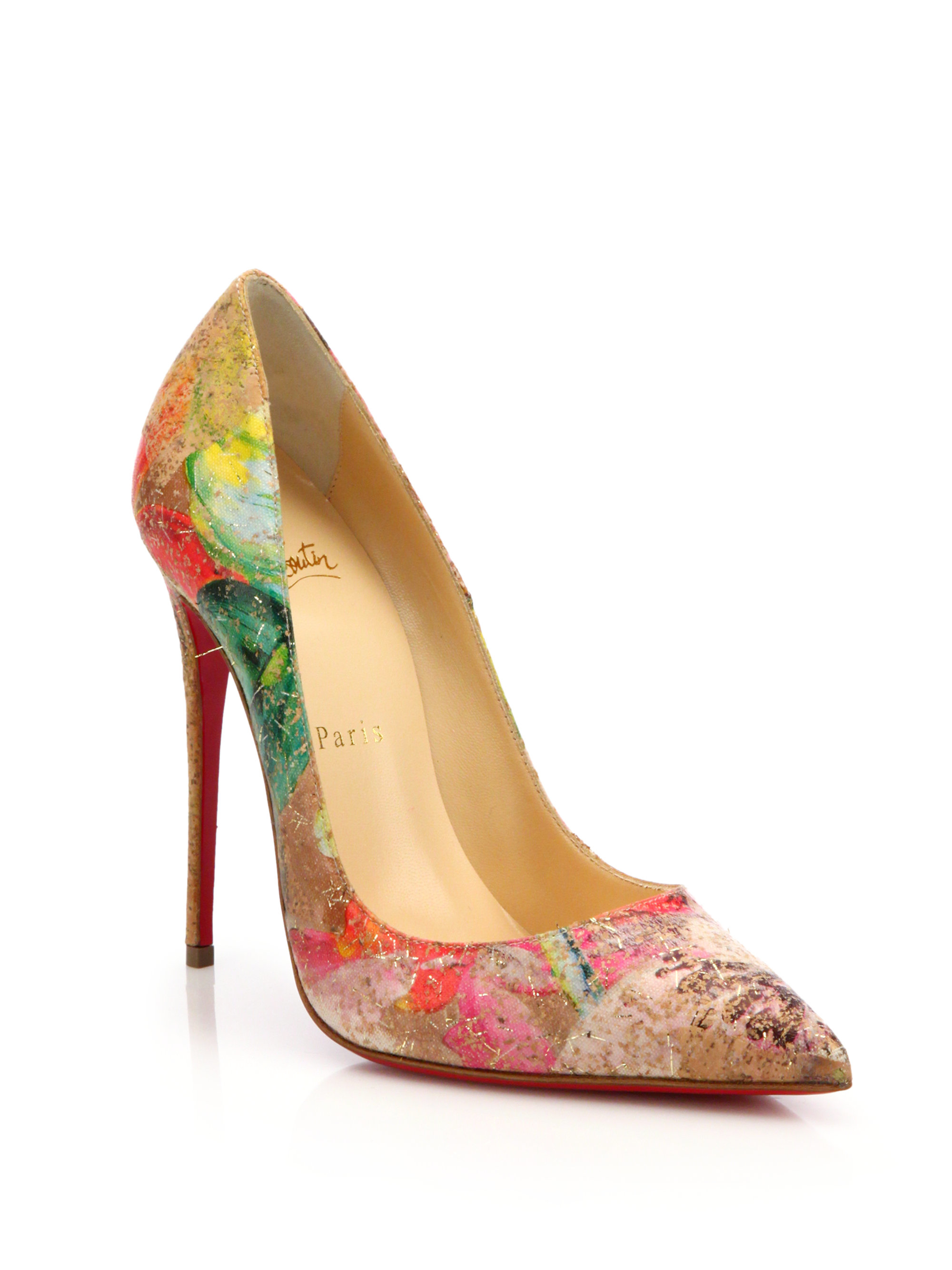 Christian louboutin So Kate Marble-Print Cork Pumps in Multicolor ...