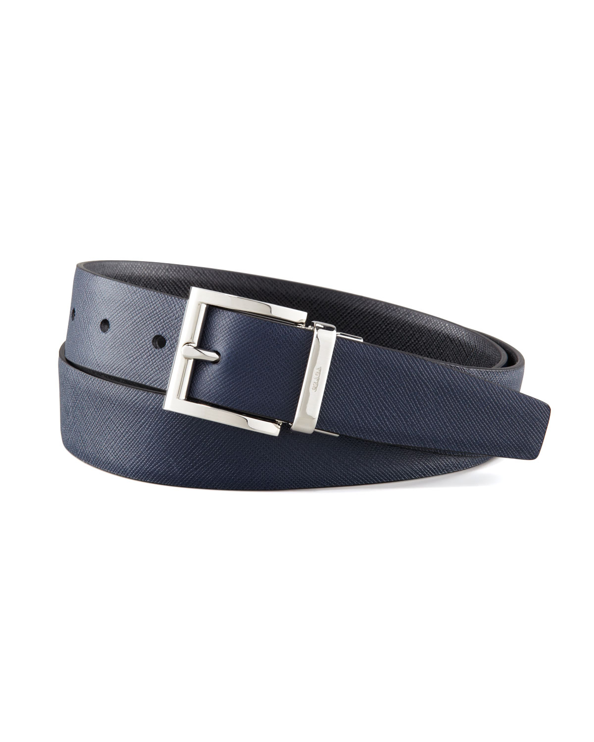 men's reversible belts for   Belt Saffiano in Reversible Blue Lyst Leather Men Prada