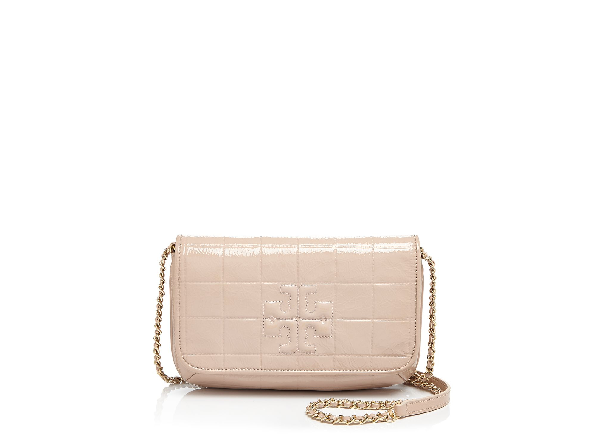Lyst - Tory Burch Marion Quilted Patent Clutch in Natural