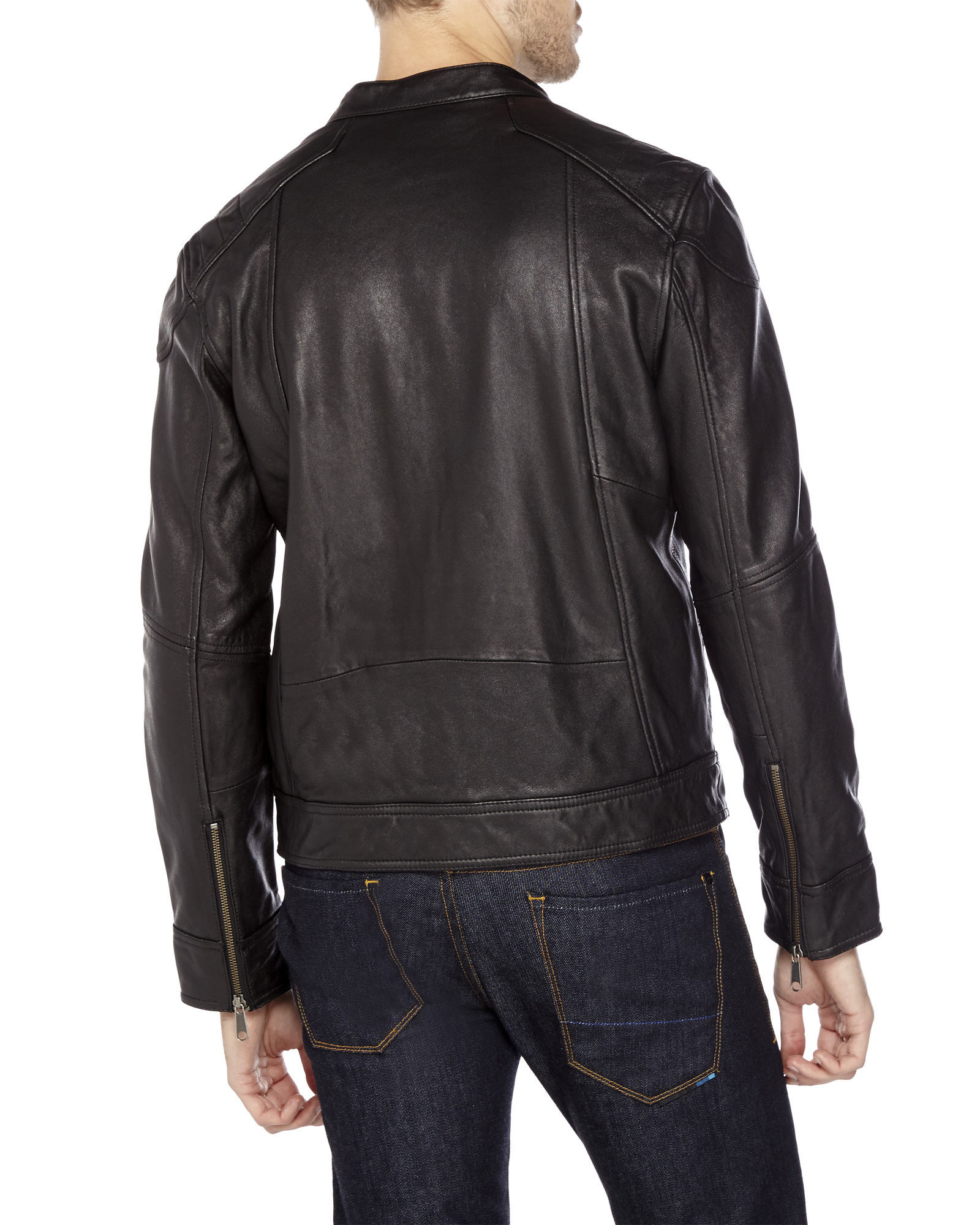 7 For All Mankind Glazed Leather Jacket In Black Men Lyst Gallery