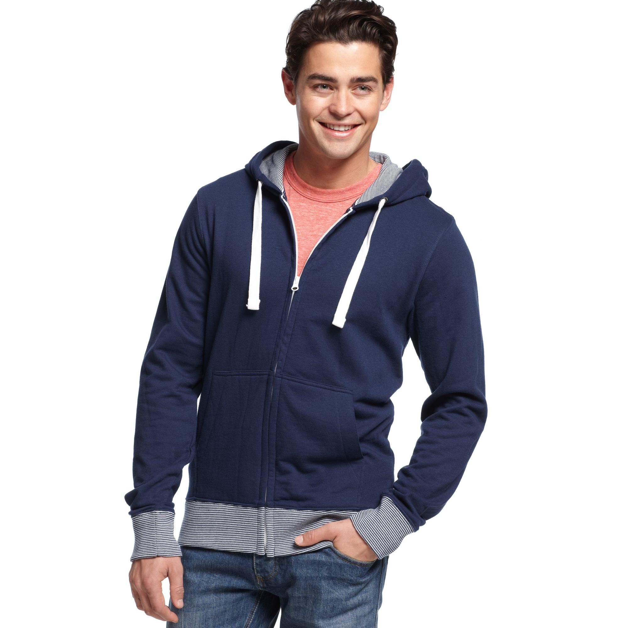 Lyst - American Rag Striped Trim Zip Front Hoodie in Blue for Men