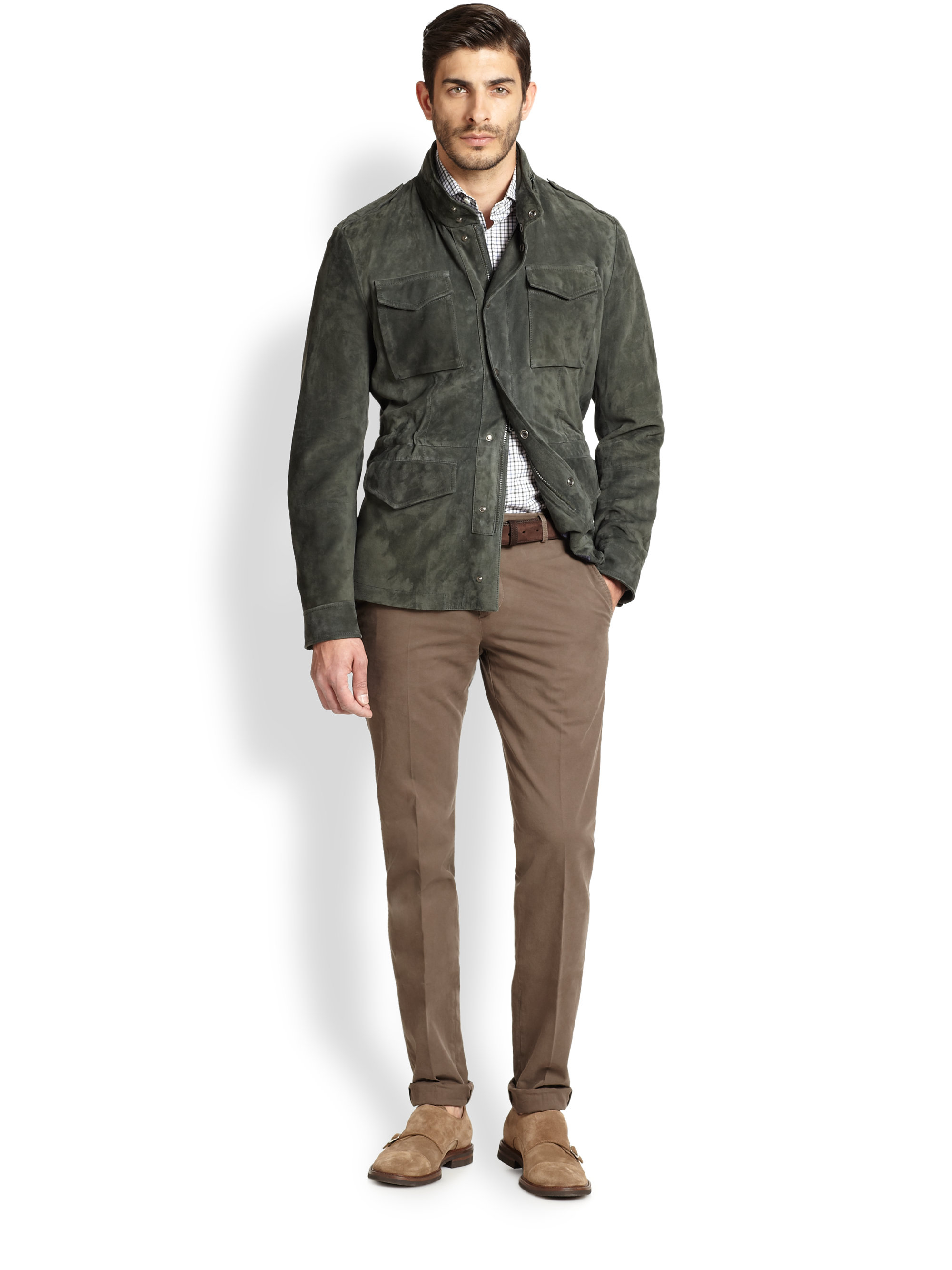Lyst - Brunello Cucinelli Suede Field Jacket in Green for Men