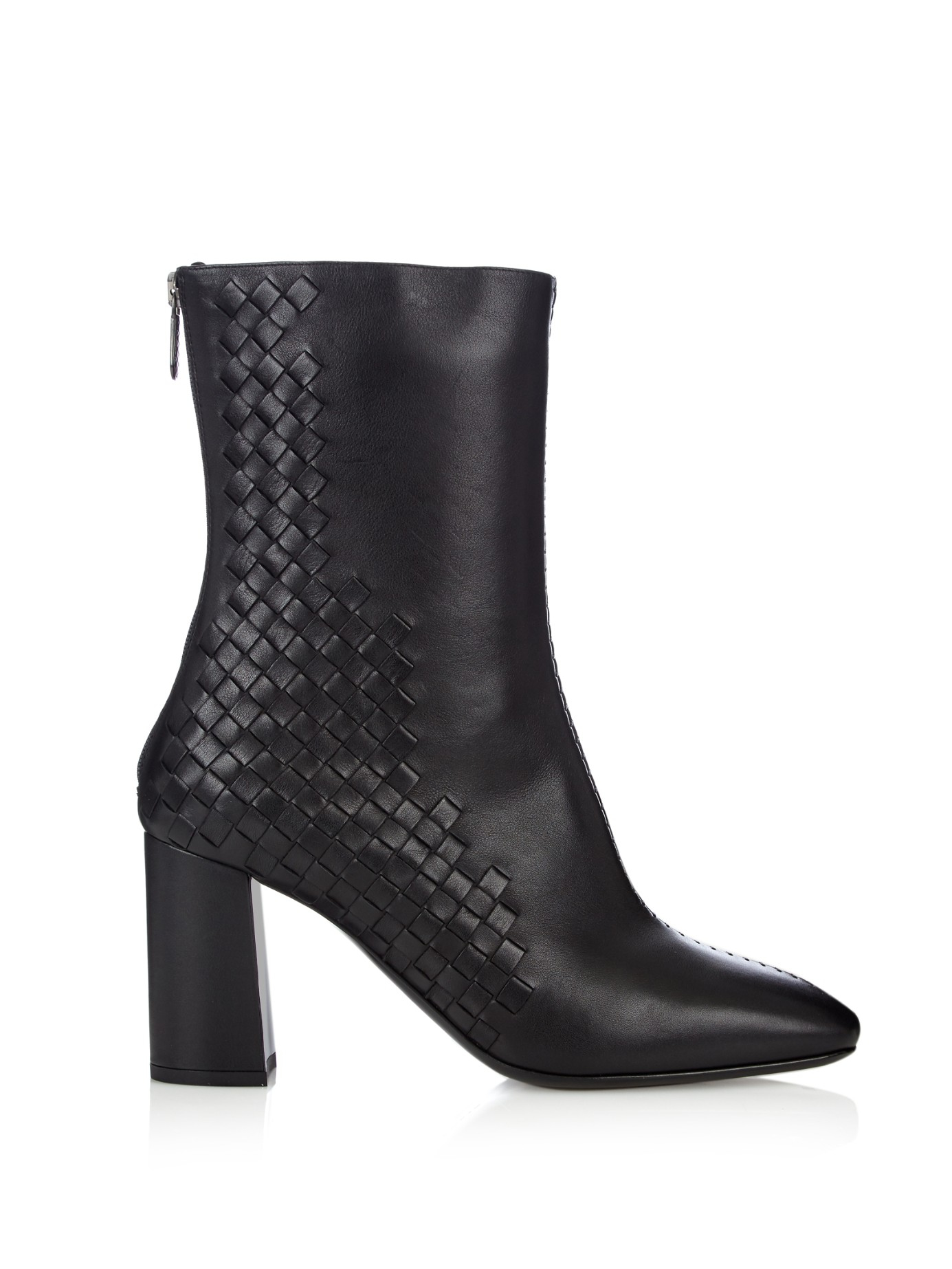 Lyst - Bottega Veneta Intrecciato Leather Ankle Boots in Black