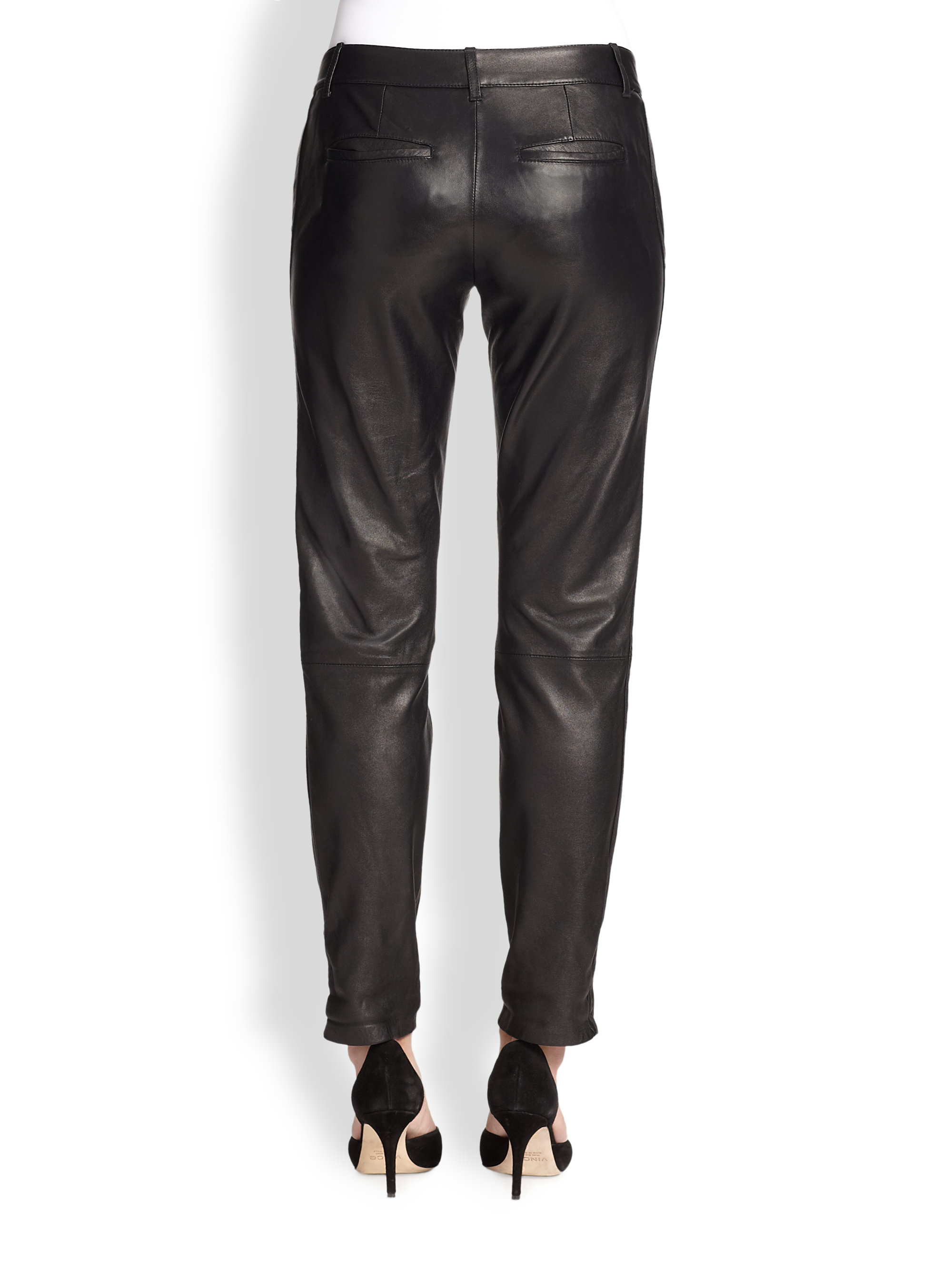 Lyst - Vince Leather Straight-Leg Pants in Black