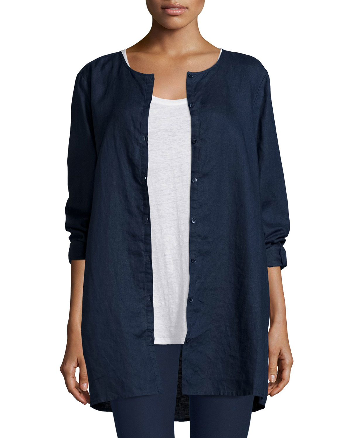 Lyst - Eileen Fisher Organic Linen Long Shirt in Blue