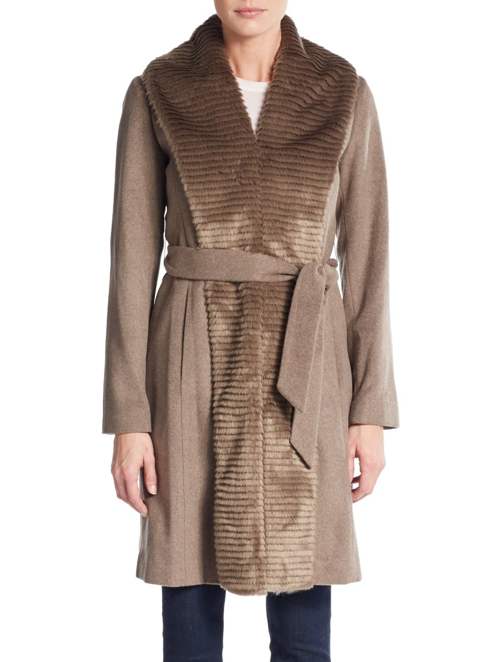Ellen Tracy Genuine Fox Fur Trim Wrap Coat Pee Nordstrom Image Of Ellen Tracy Genuine Fox Fur Collar Wool Blend Coat