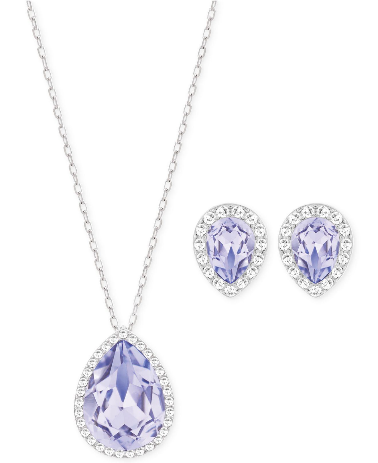Lyst Swarovski Silver Tone Lavender Crystal Necklace And Stud Gallery