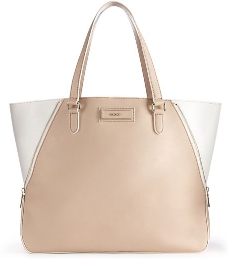 Dkny Saffiano Leather Large Zip Tote in White (SAND-WHITE) | Lyst