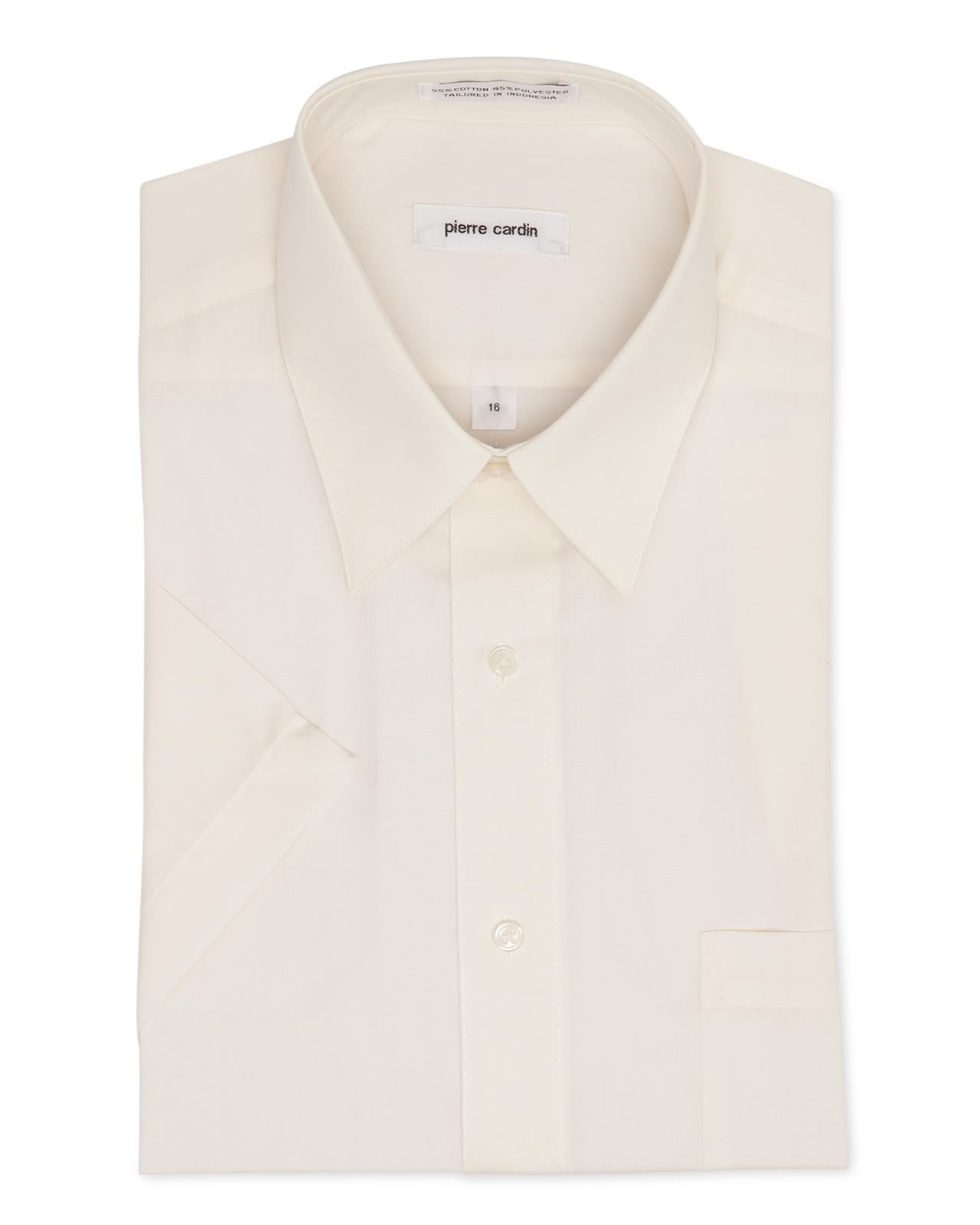 Pierre cardin Short Sleeve Cream Dress Shirt in Beige for Men (Cream ...