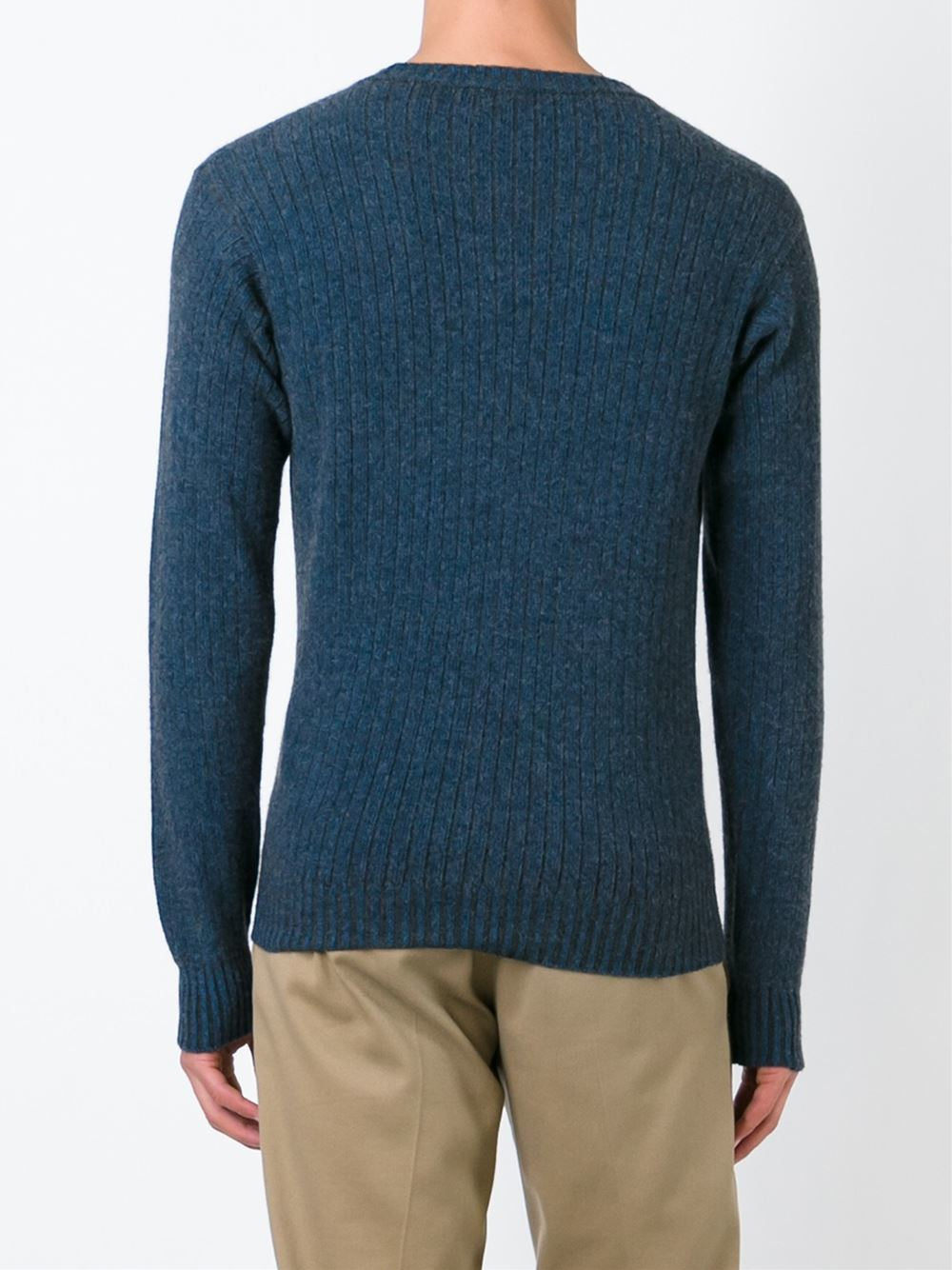 Etro Ribbed Crew Neck Sweater in Blue for Men | Lyst