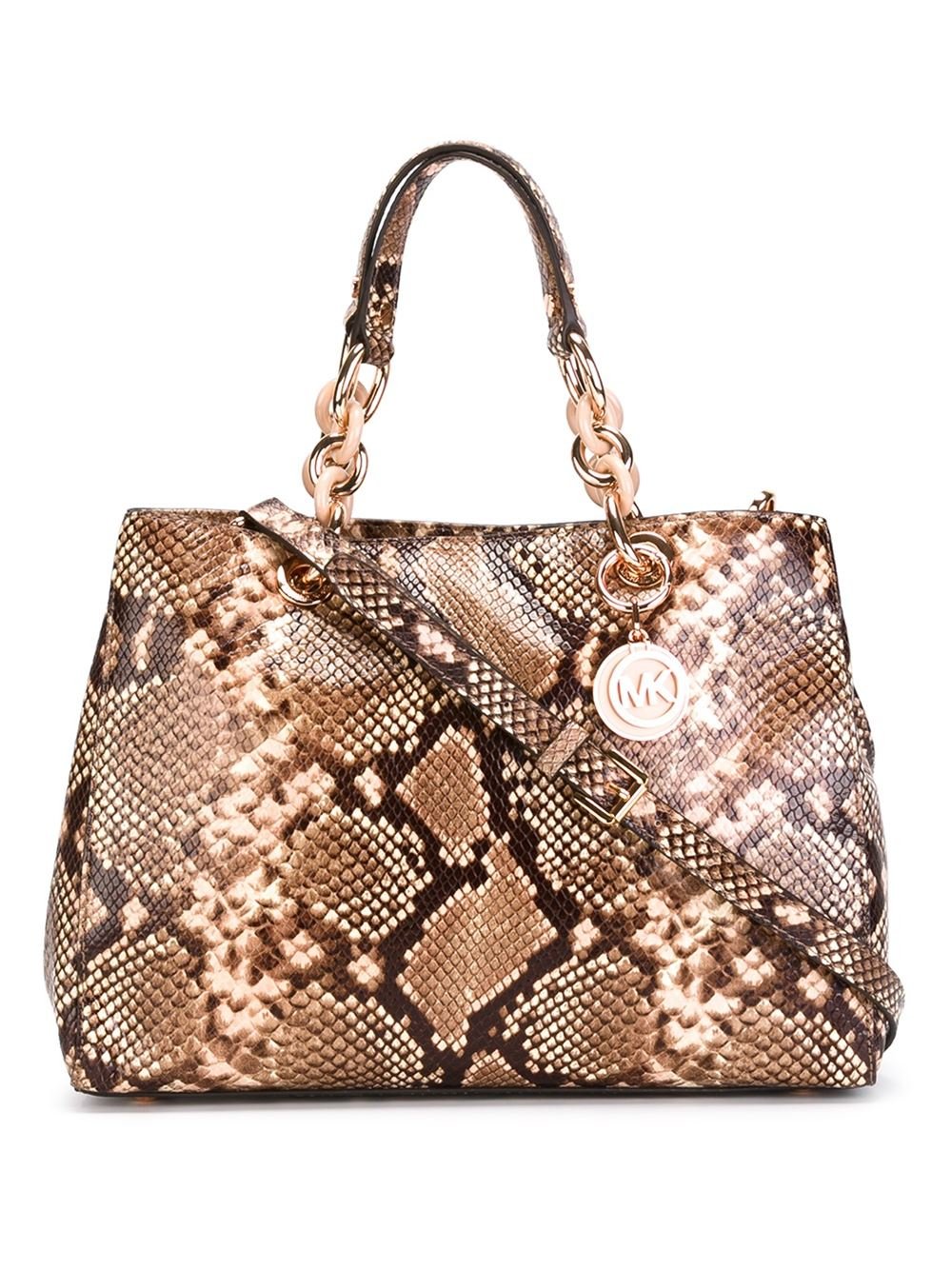 Lyst - Michael Michael Kors Cynthia Medium Snake-print Leather Tote in ...