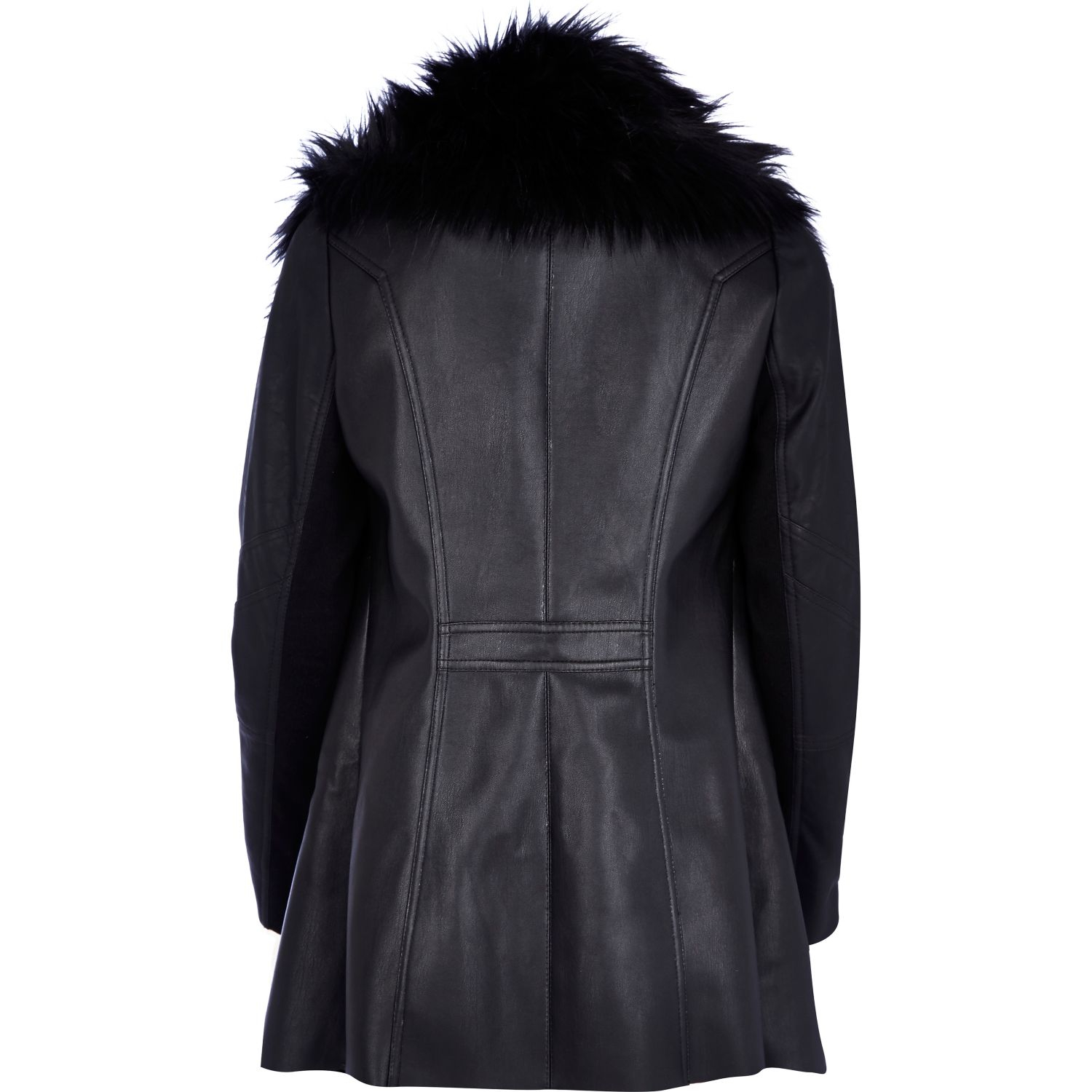 River Island Black Leather Look Faux Fur Waterfall Jacket In Gallery Women S Waterfall Jackets