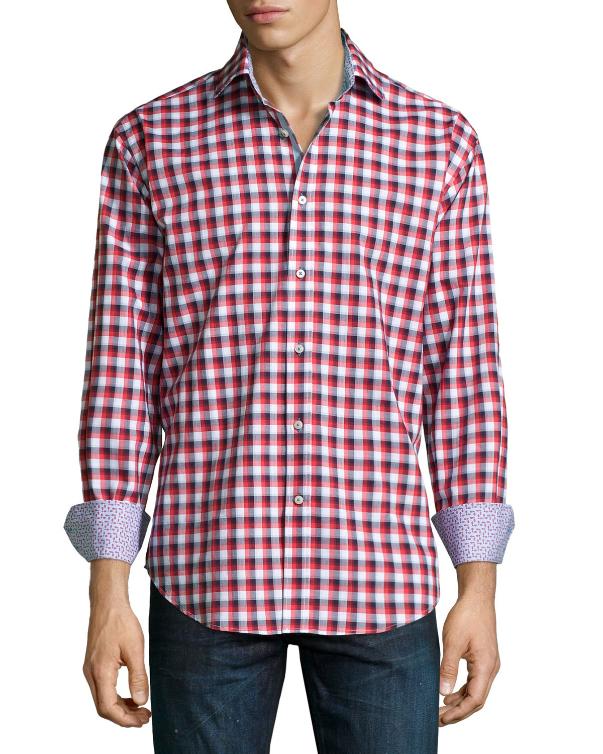 Lyst - Neiman Marcus Trim-fit Regular-finish Check Dress Shirt in Red ...