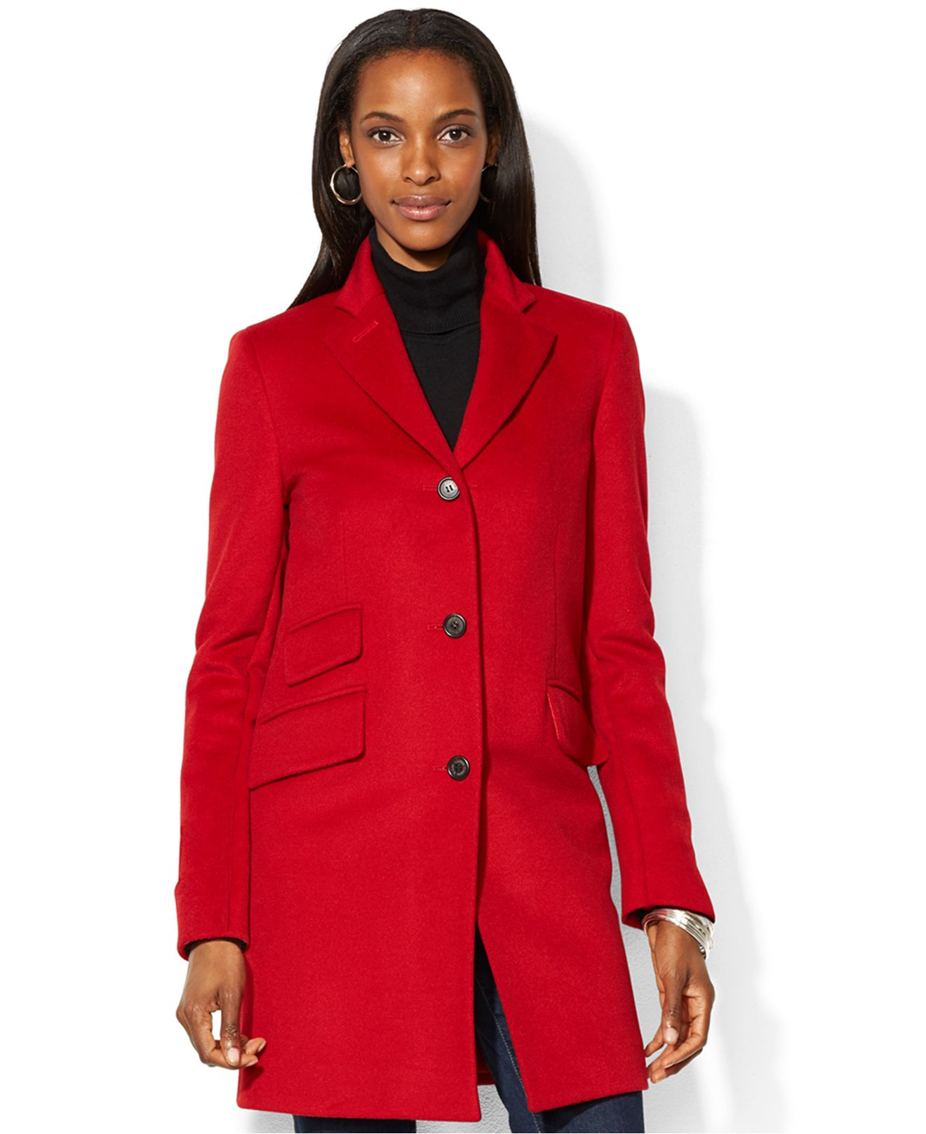 Lauren by Ralph Lauren Single-Breasted Wool-Blend Walker Coat in Red - Lyst