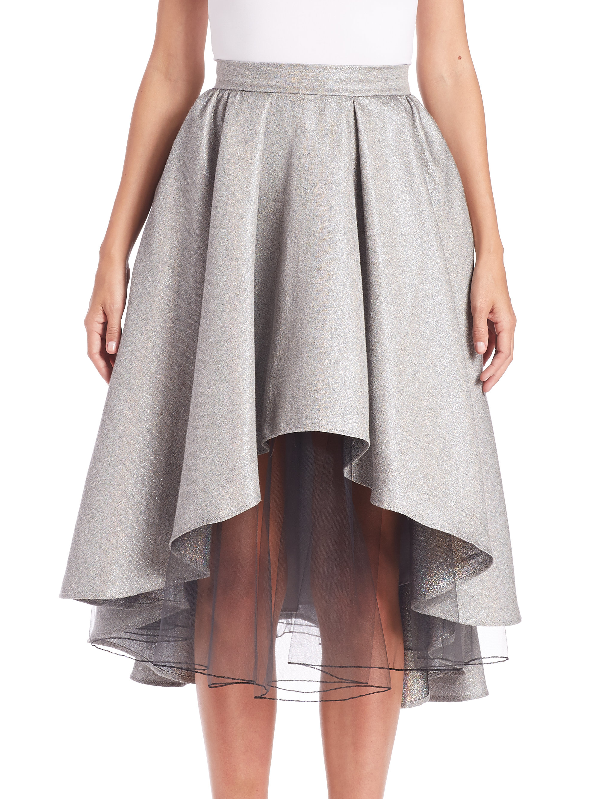 silver high low skirt