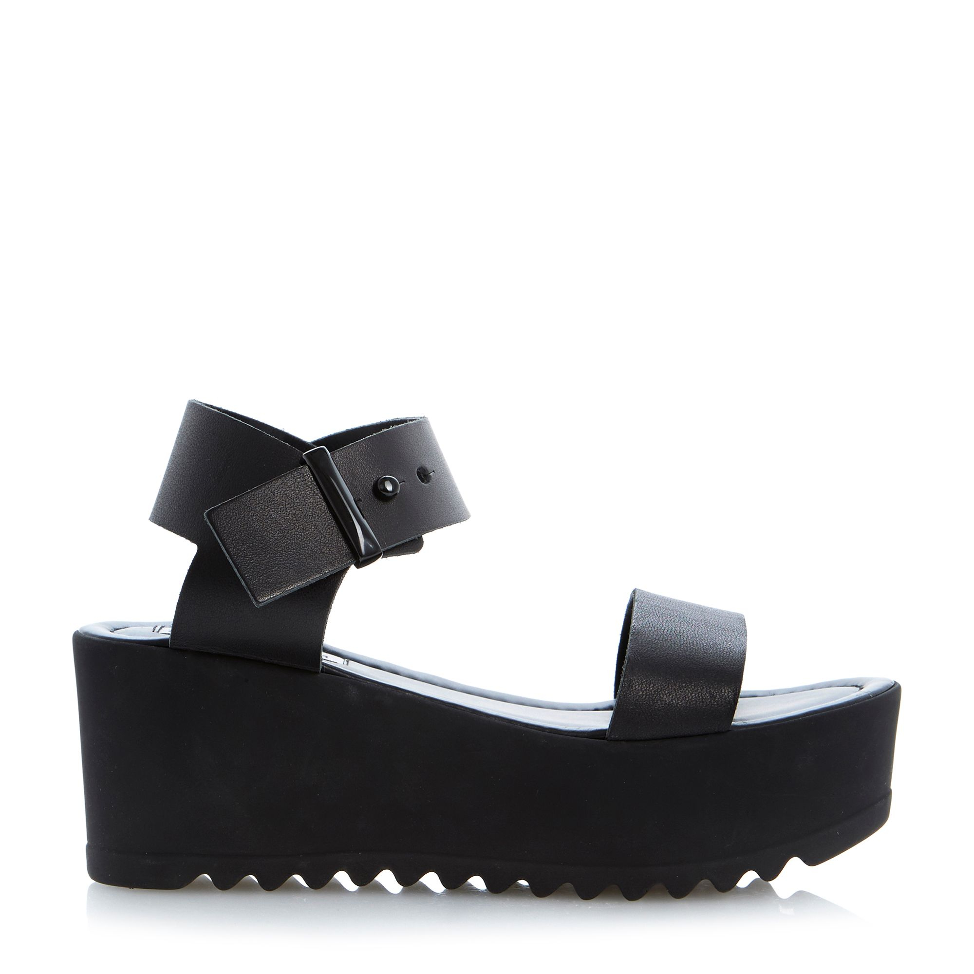 Steve Madden Surfside Leather Wedge Sandals in Black (Black Leather) | Lyst