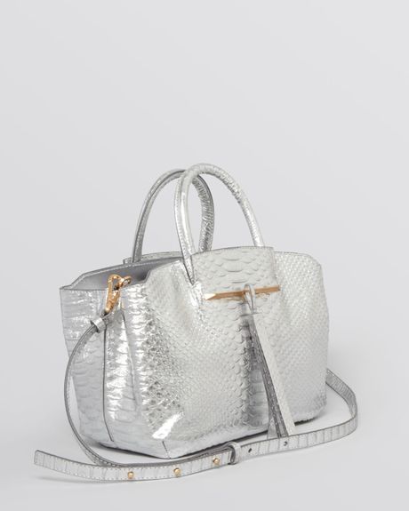 B Brian Atwood Tote Gloria Small Python Embossed in Silver | Lyst
