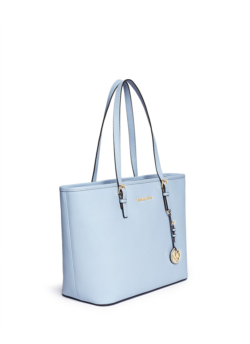 Michael Kors 'jet Set Travel' Saffiano Leather Top Zip Tote in Blue - Lyst
