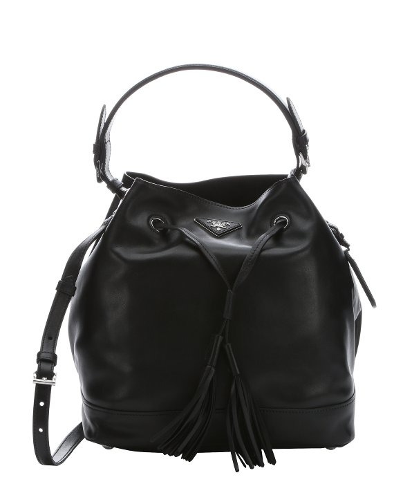 Lyst Prada Black Leather Drawstring Large Bucket Bag In Gallery