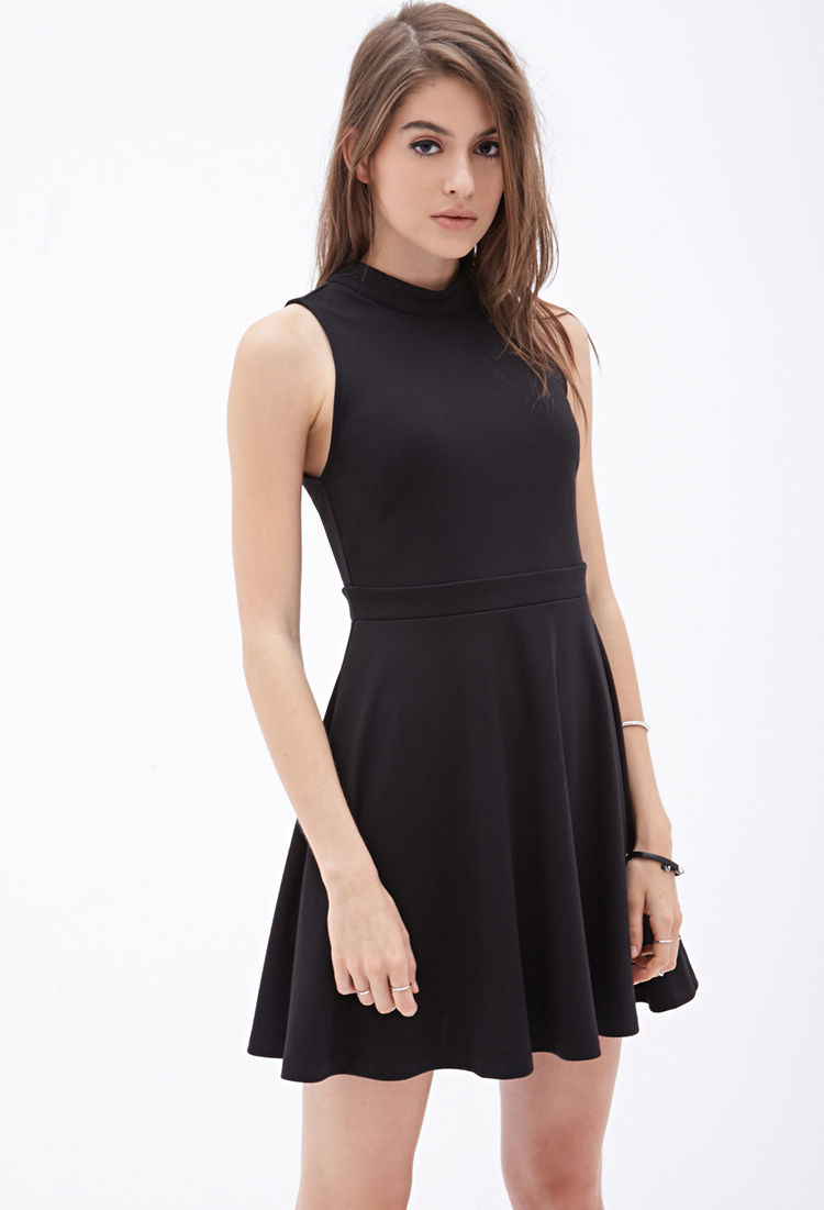 black high neck skater dress