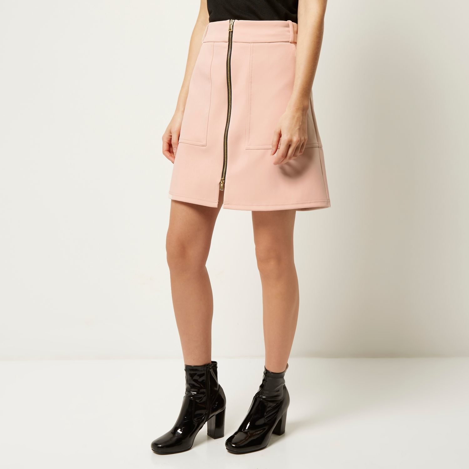 River island Light Pink Zip-up A-line Skirt in Pink | Lyst