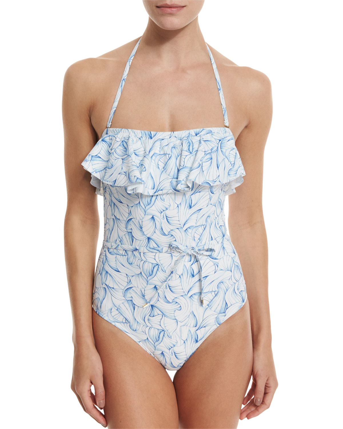 Lyst Tory Burch Sapri Strapless Ruffle Onepiece Swimsuit in Blue