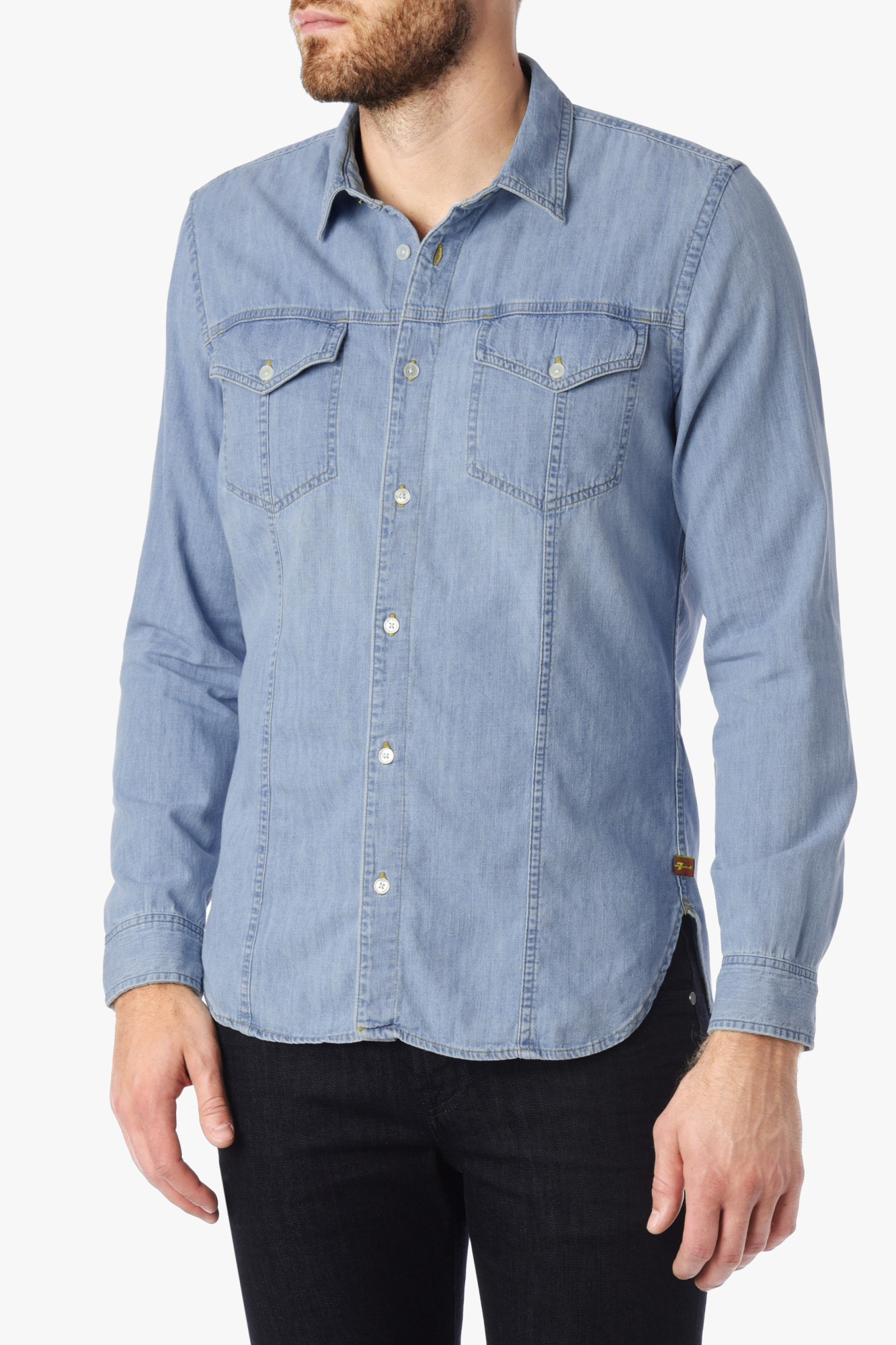 7 for all mankind Worn In Denim Trucker Shirt In Washed Out Indigo in ...