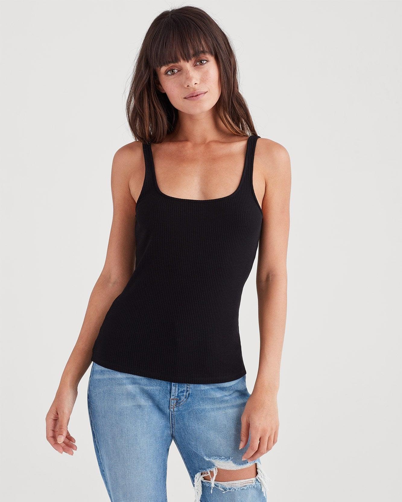 7 For All Mankind Ribbed Tank Top In Black - Lyst