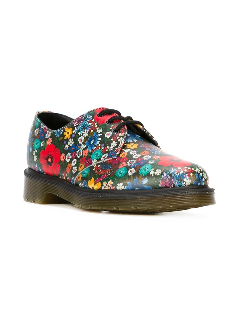 Lyst - Dr. Martens Floral-Print Leather Derby Shoes in Blue
