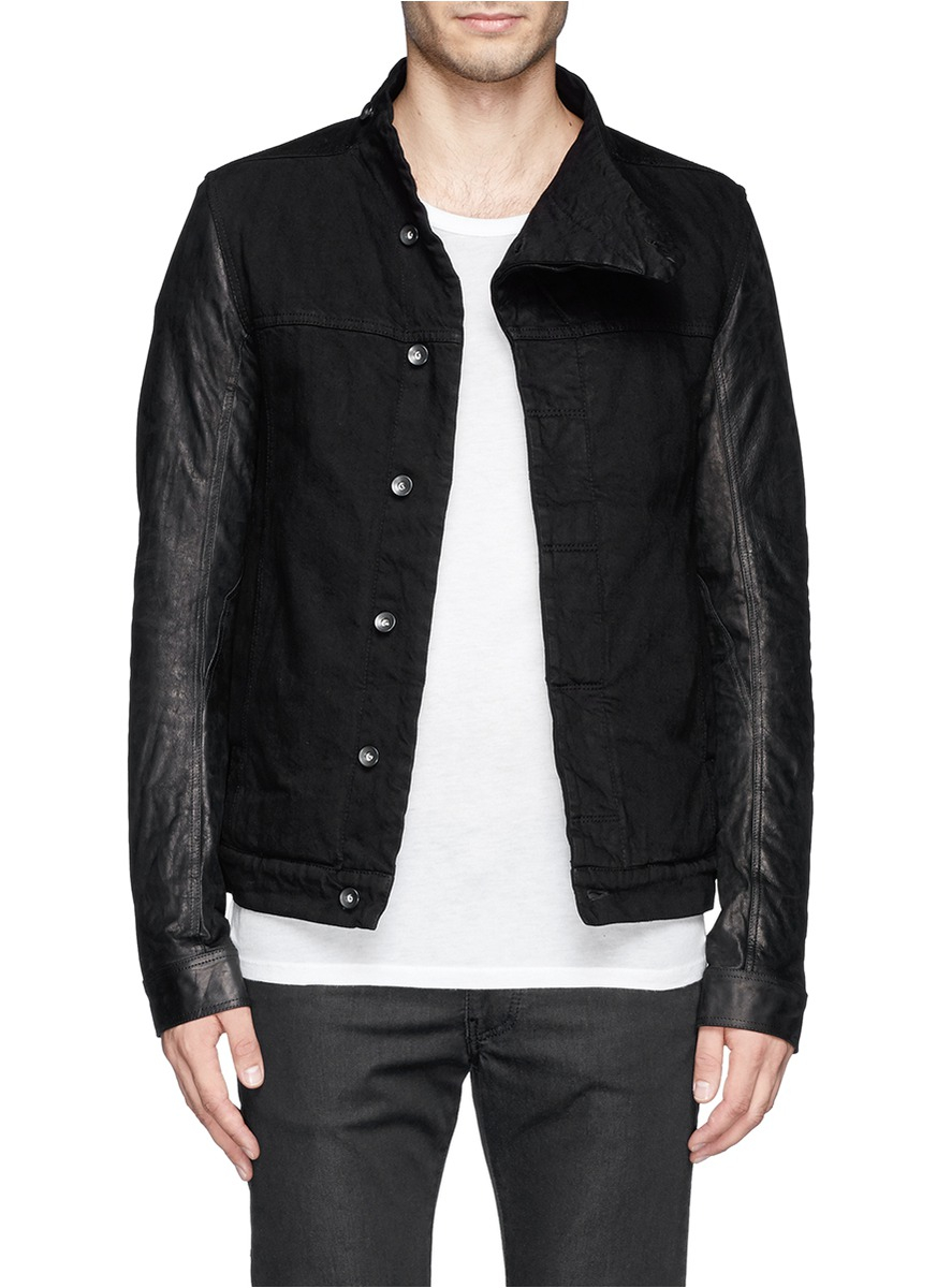 Lyst - Drkshdw By Rick Owens Asymmetric Placket Leather Sleeve Denim ...