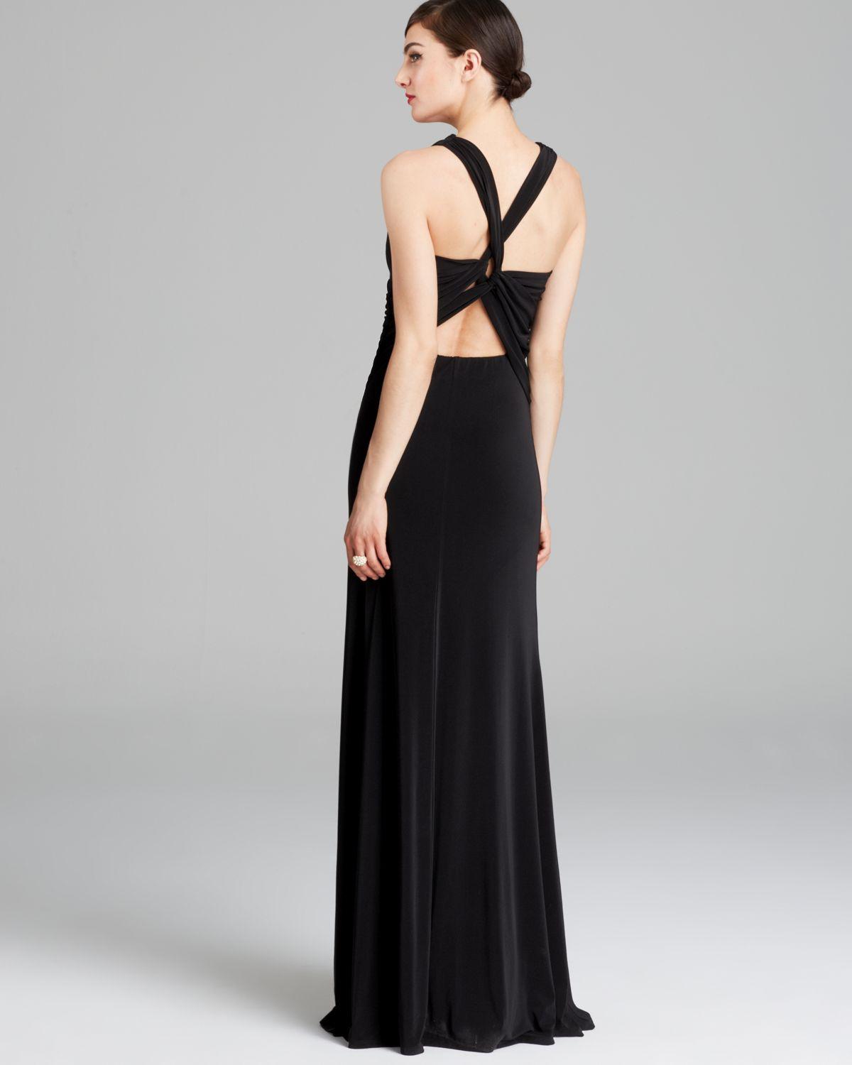 Lyst - Vera Wang Gown Sleeveless V Neck Matte Jersey Open Back in Black