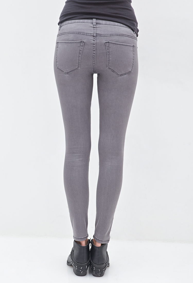 Lyst - Forever 21 Skinny Low-rise Moto Jeans in Gray