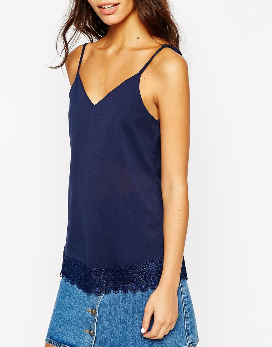 Lyst - Club L Crochet Trim Cami Top in Blue