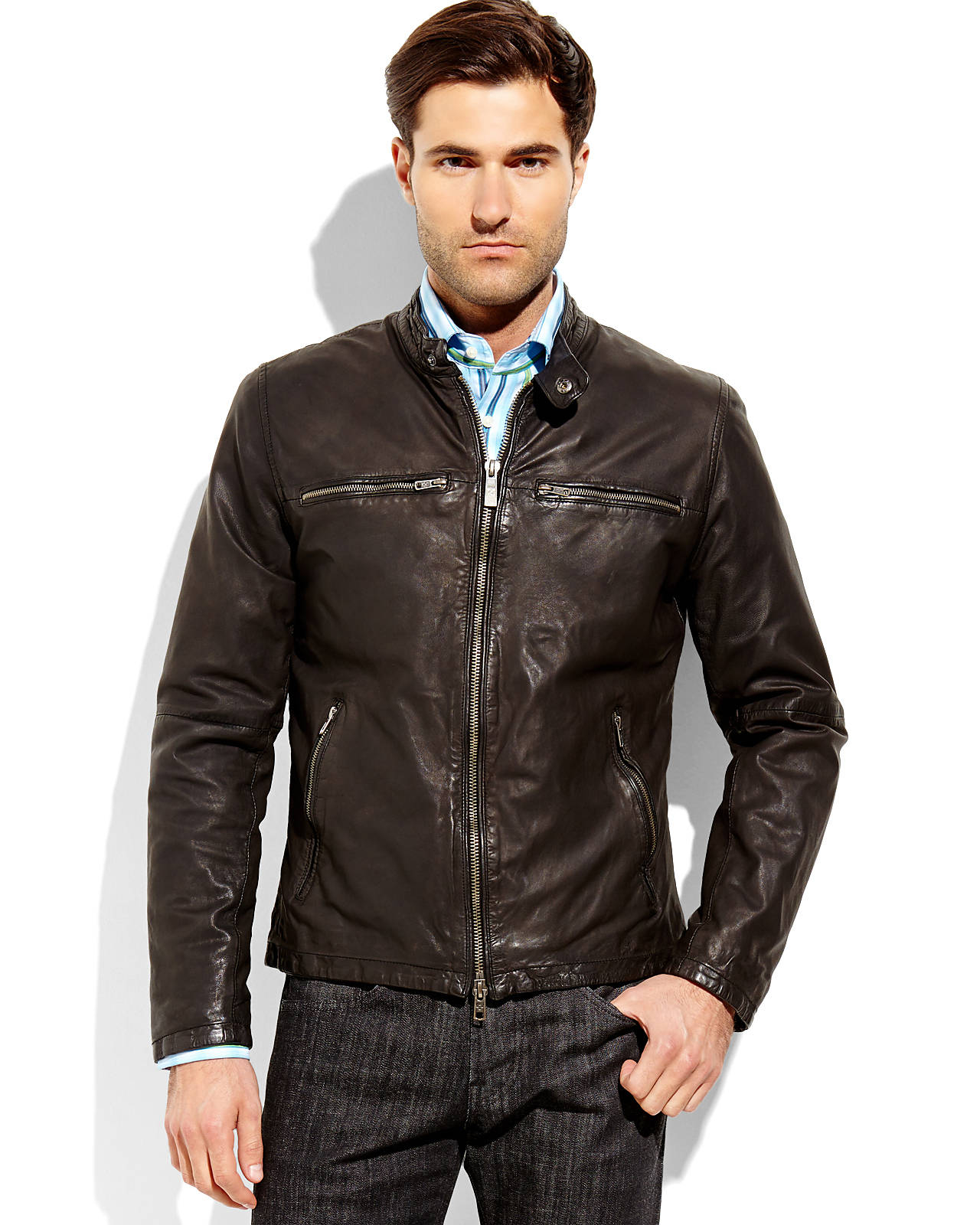 Vince Camuto FourPocket Leather Motorcycle Jacket in