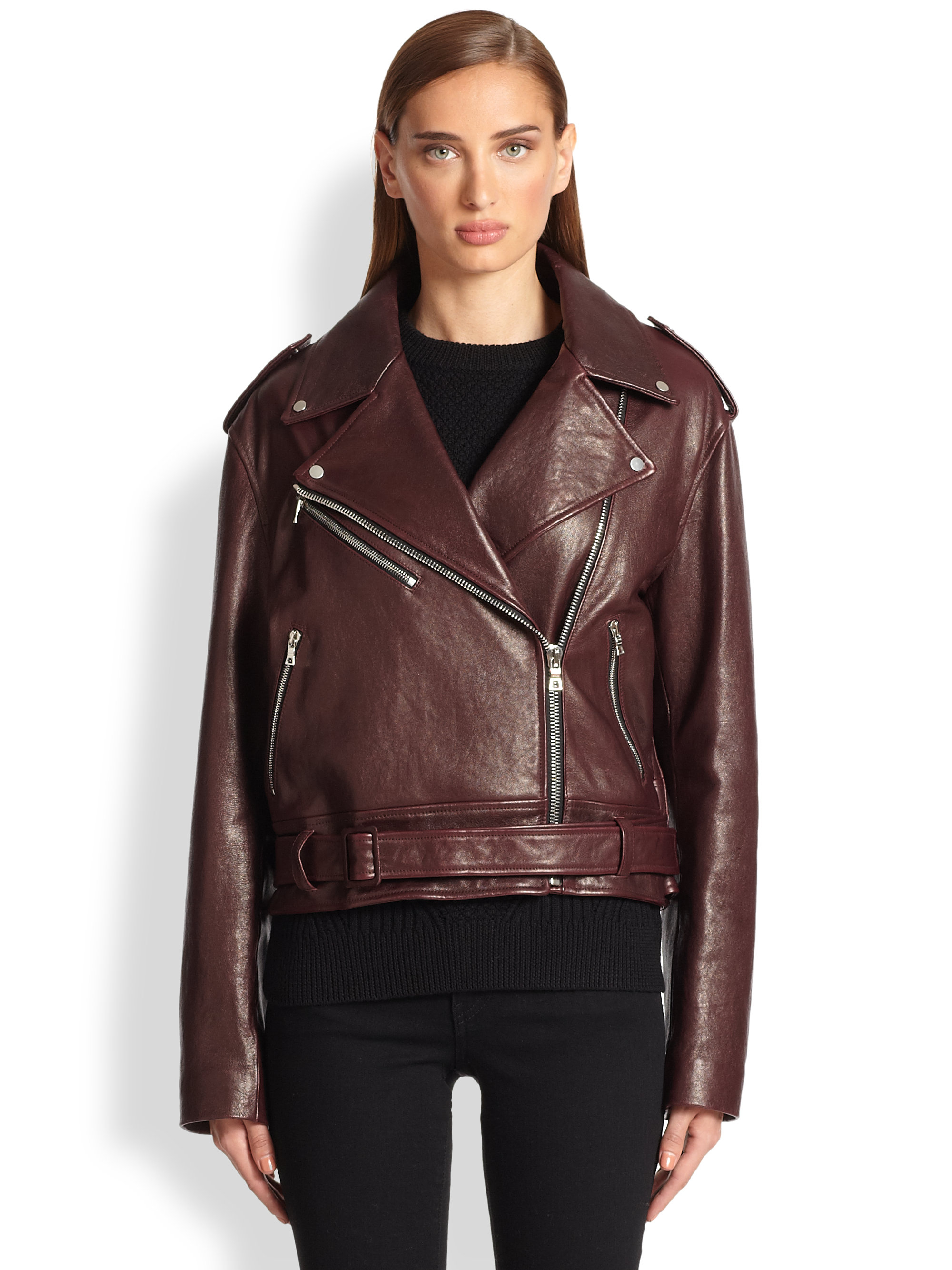 Lyst - Proenza Schouler Pebble Leather Moto Jacket in Purple