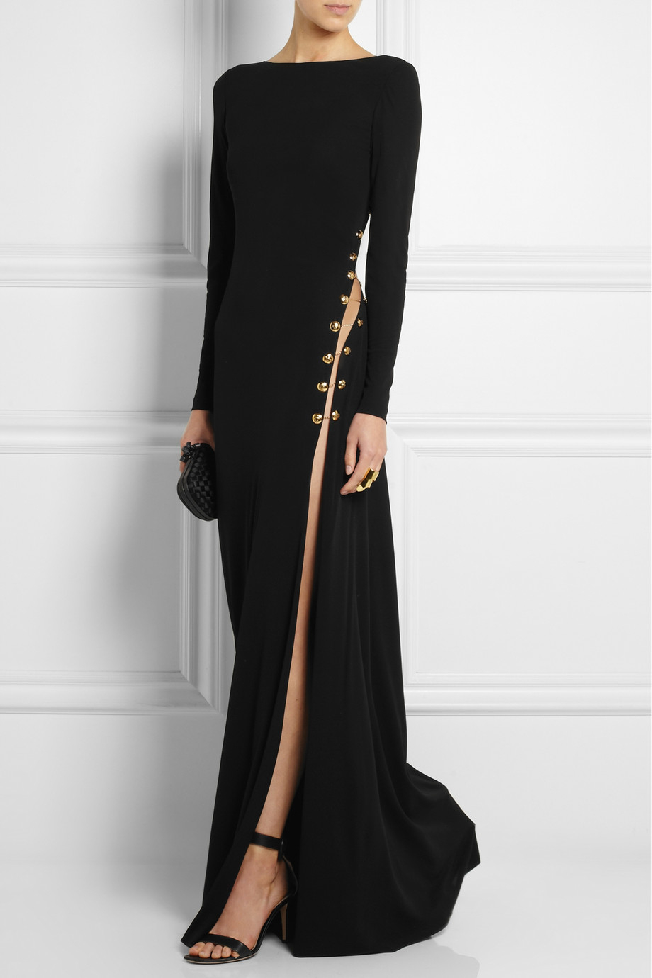Lyst Emilio Pucci Chainembellished Backless Crepe Gown In Black Gallery