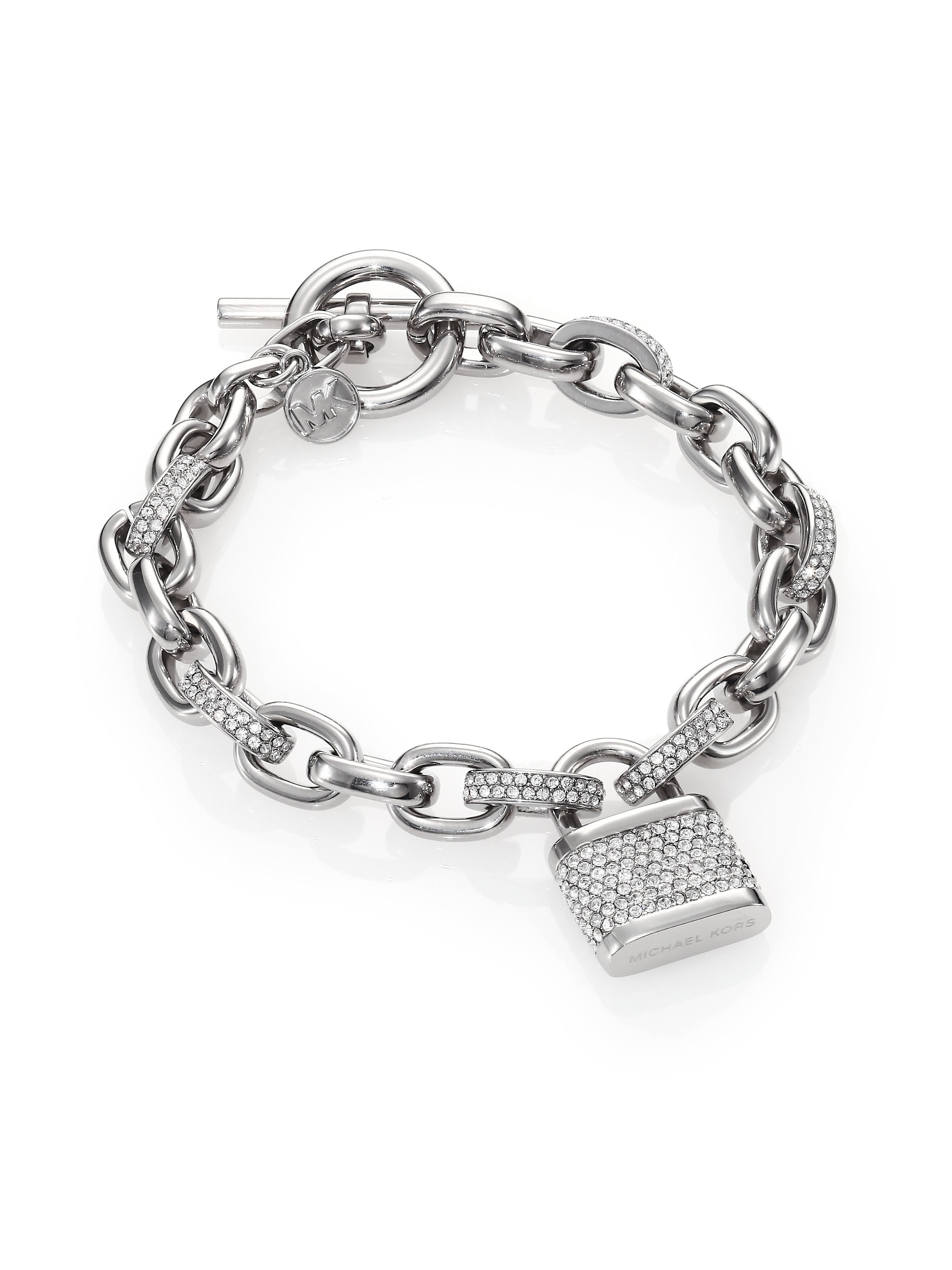 Michael kors Motif PavÉ Padlock Chain Bracelet/Silvertone in Metallic ...