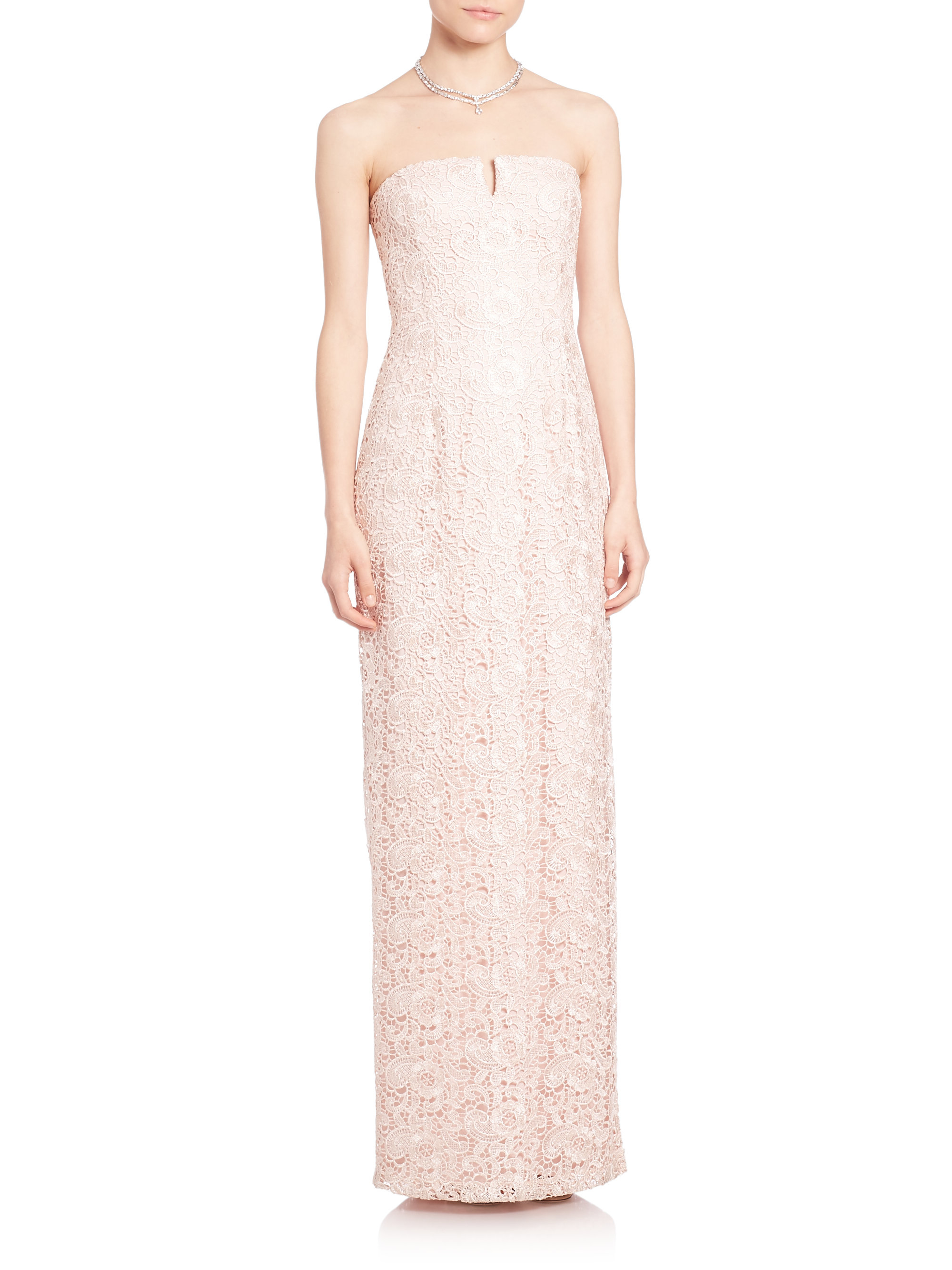 Lyst - Aidan Mattox Strapless Lace Bridesmaid Gown in Pink
