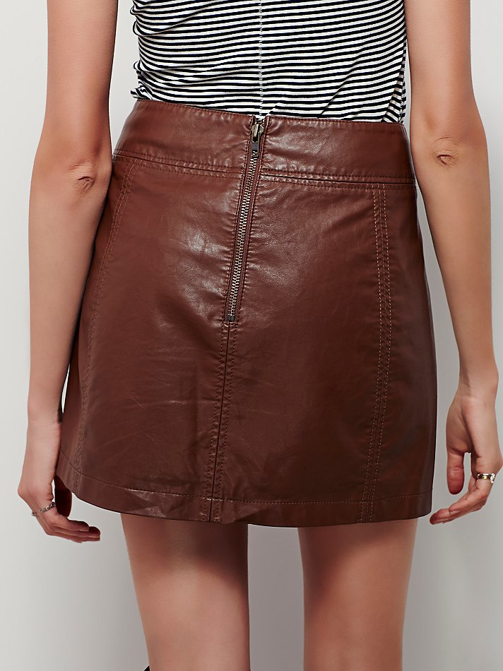 Free people Zip To It Vegan Leather Mini Skirt in Brown | Lyst