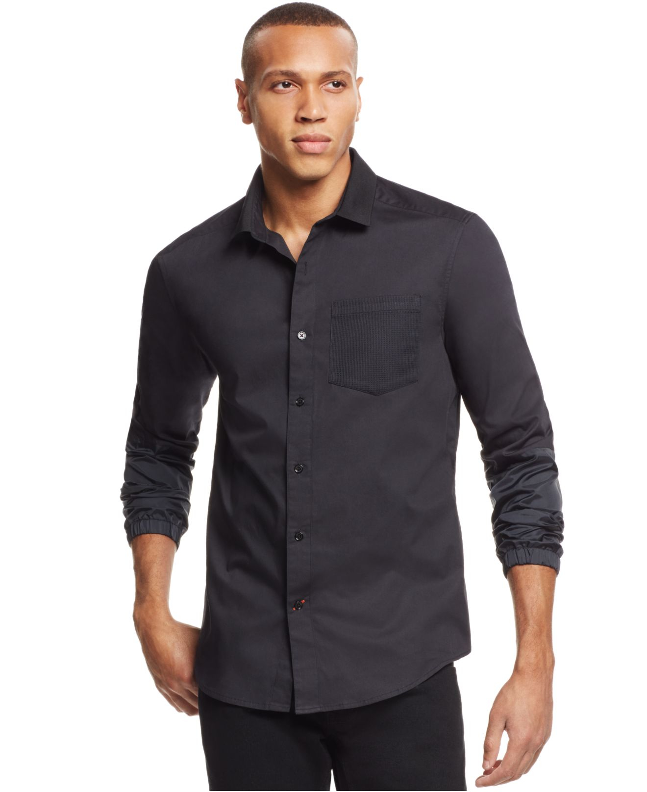 Sean john Big And Tall Mesh-pocket Banded-sleeve Shirt in Gray for Men ...