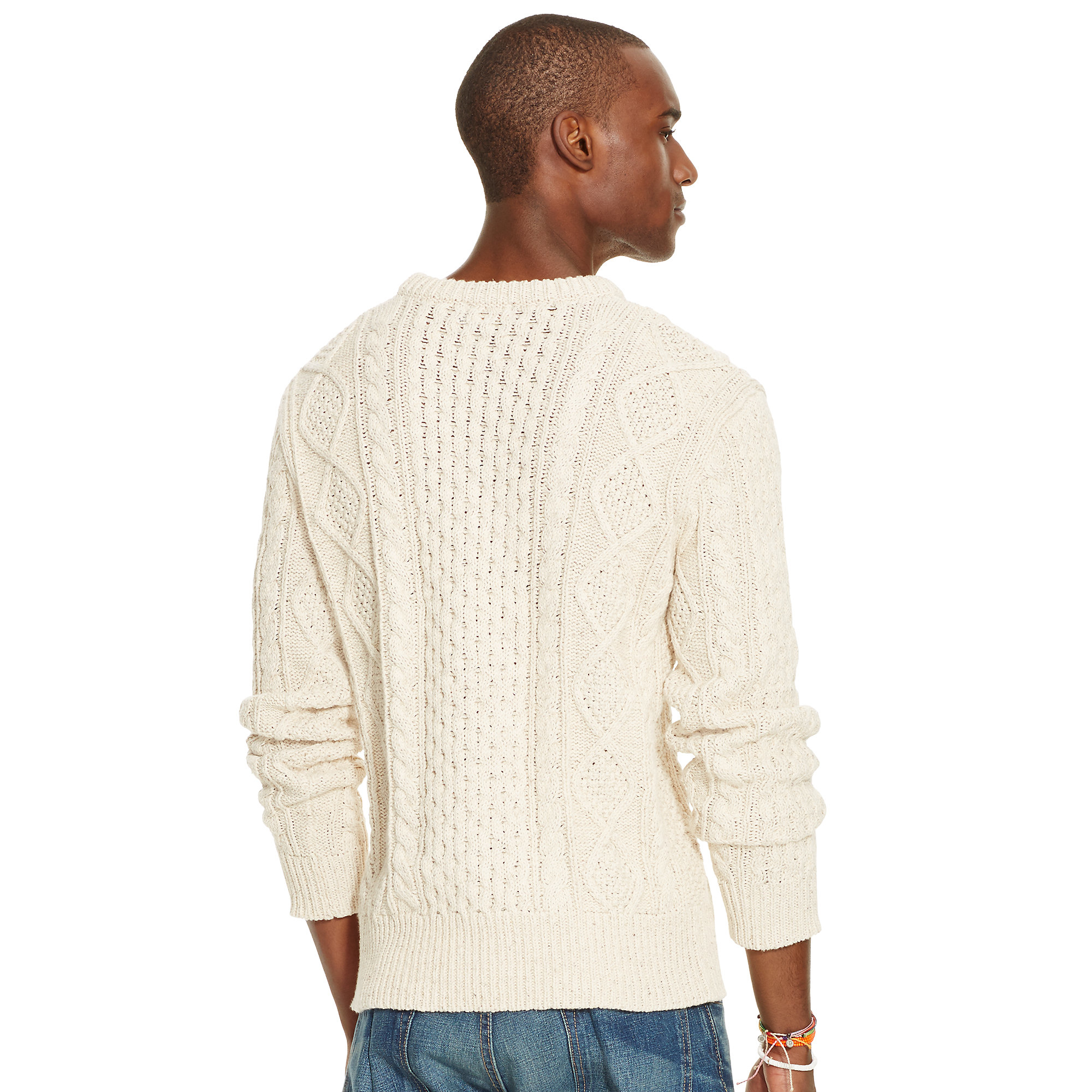 Polo ralph lauren Aran-knit Cotton Sweater in White for Men | Lyst