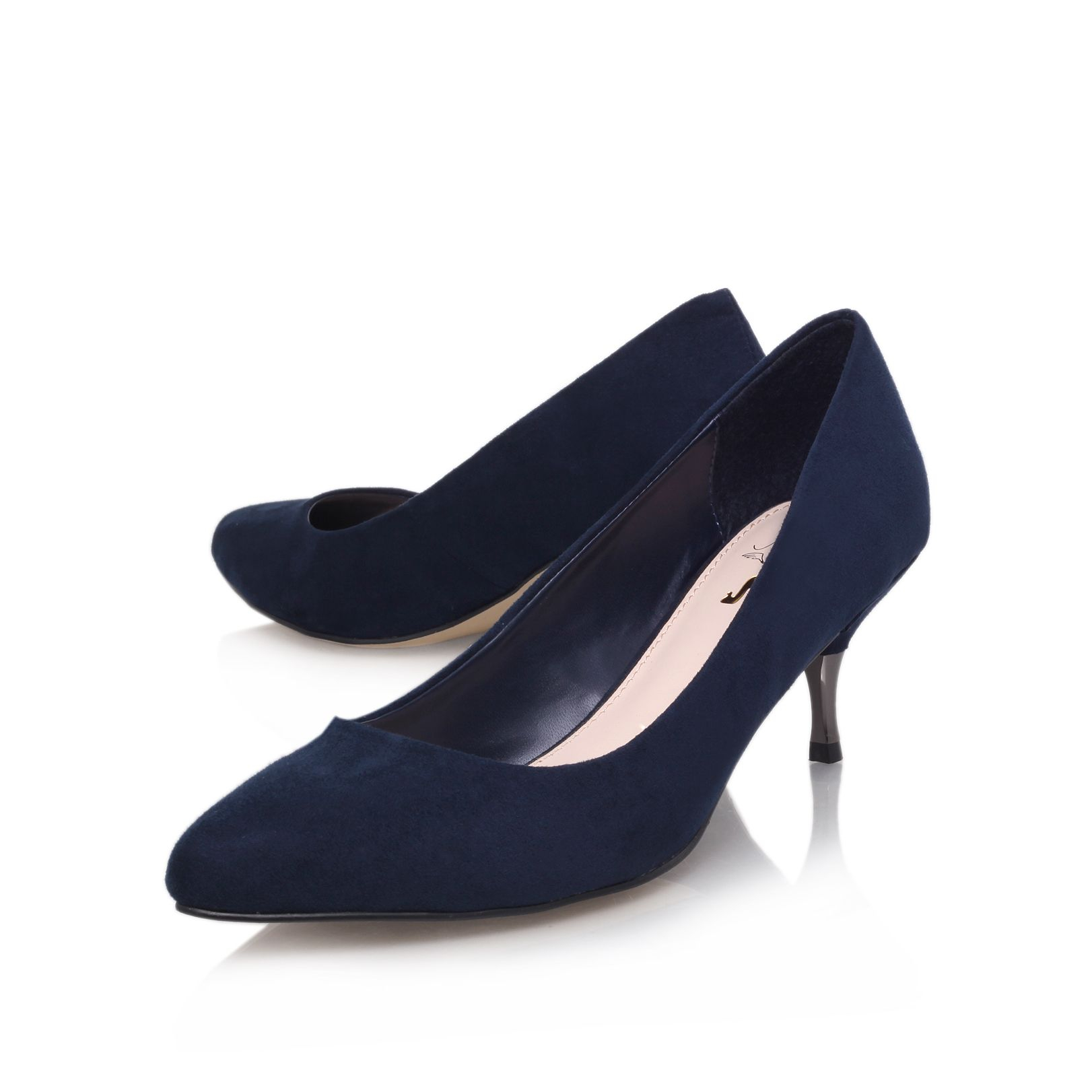 blue low heel court shoes