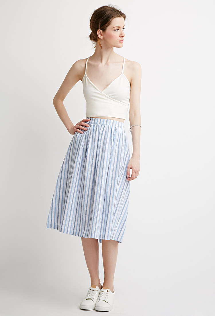 Forever 21 Contemporary Striped A-line Skirt in Blue | Lyst