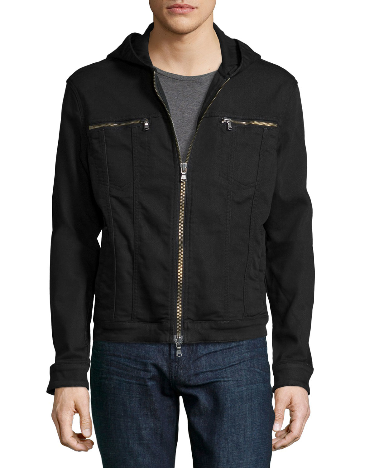 Lyst - John Varvatos Zip-up Hooded Jean Jacket in Black for Men