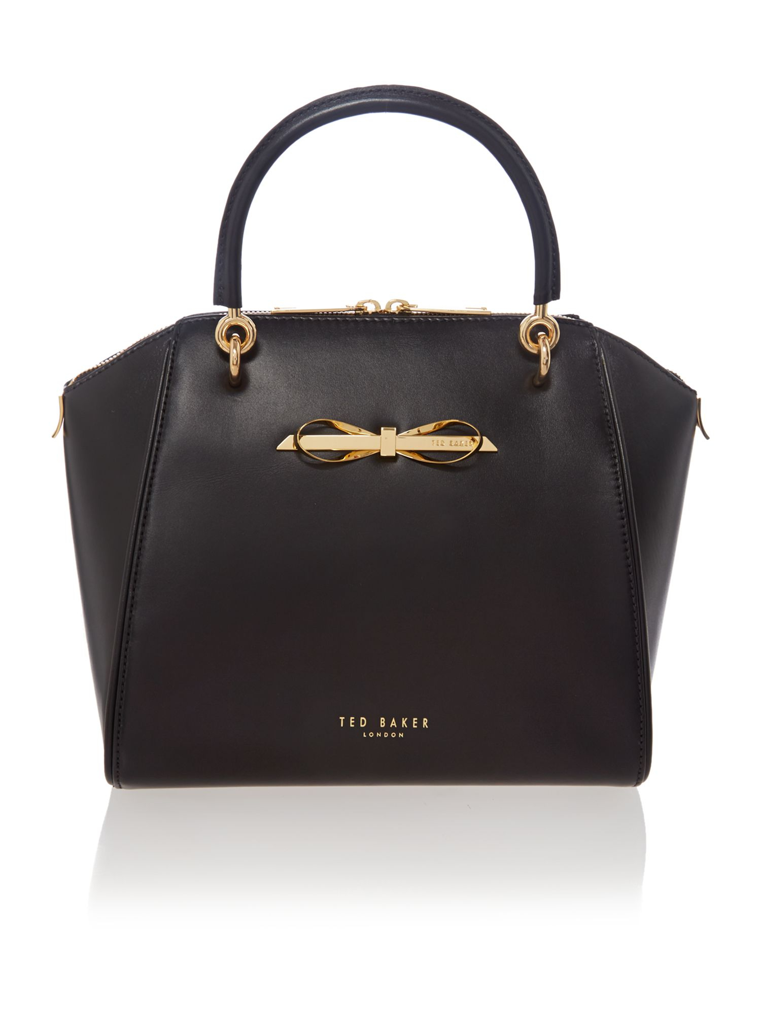Ted baker Black Small Metal Bow Leather Tote Bag in Black | Lyst