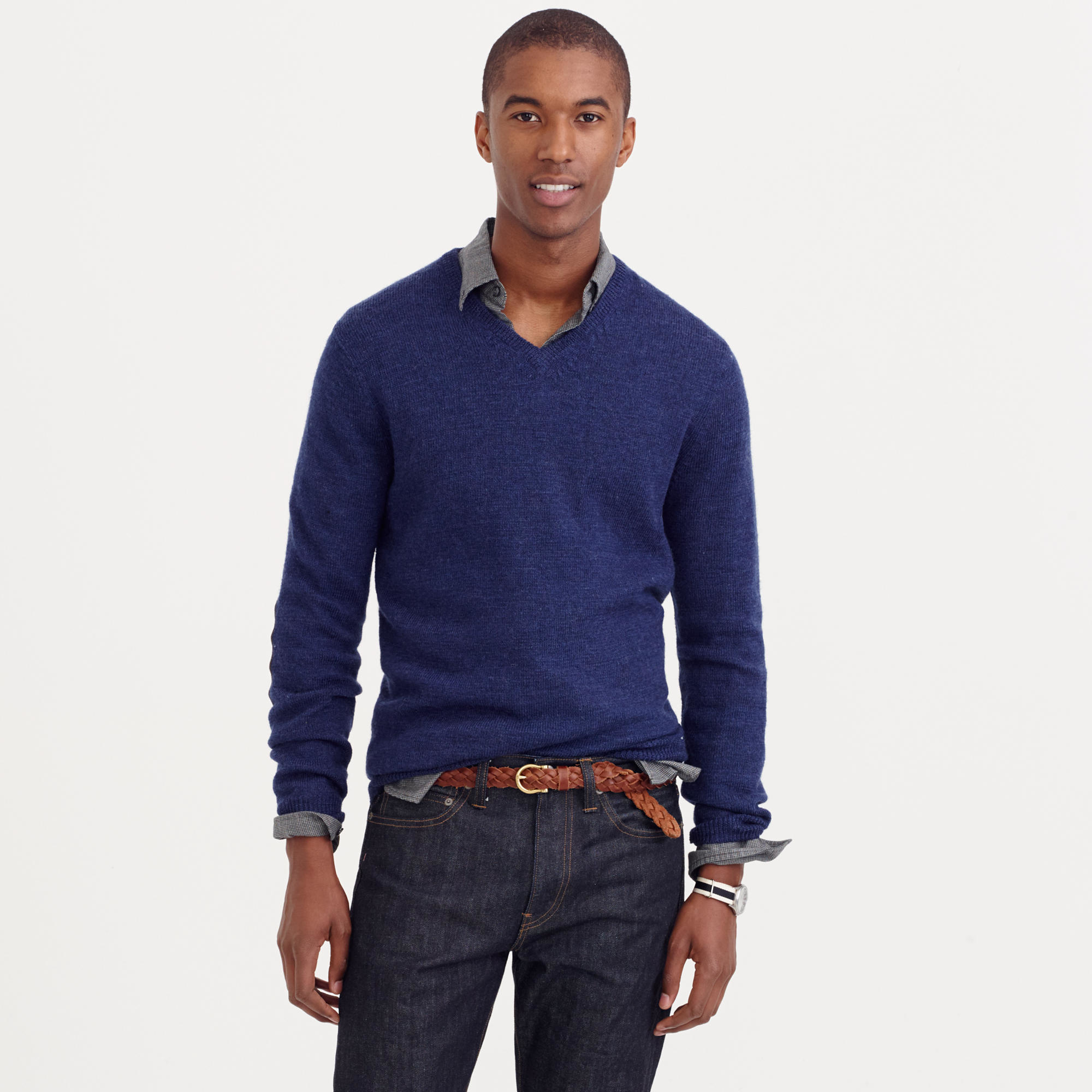 J.crew Rustic Merino V-neck Elbow-patch Sweater in Blue for Men | Lyst