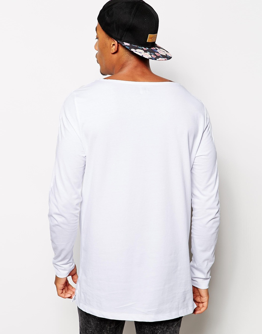 Lyst Asos Long Sleeve TShirt With Boat Neck In Longline in White for Men