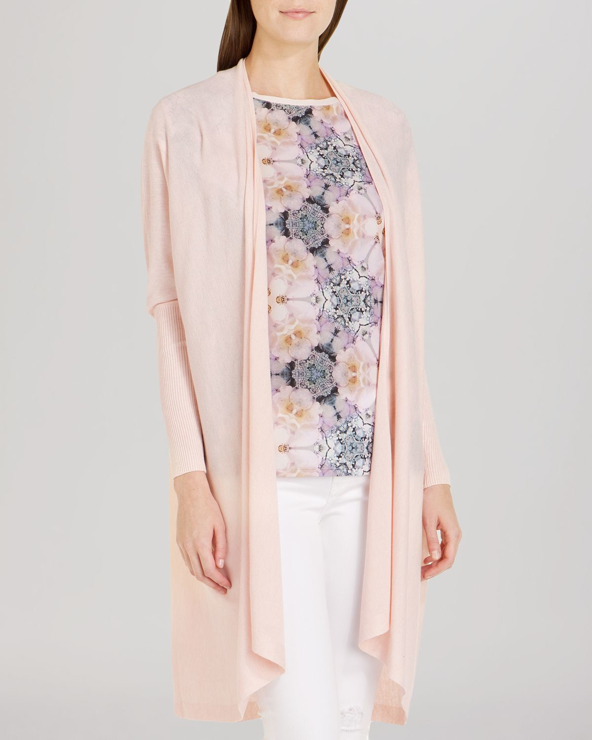 Ted baker Zema Long Waterfall Cardigan in Natural | Lyst