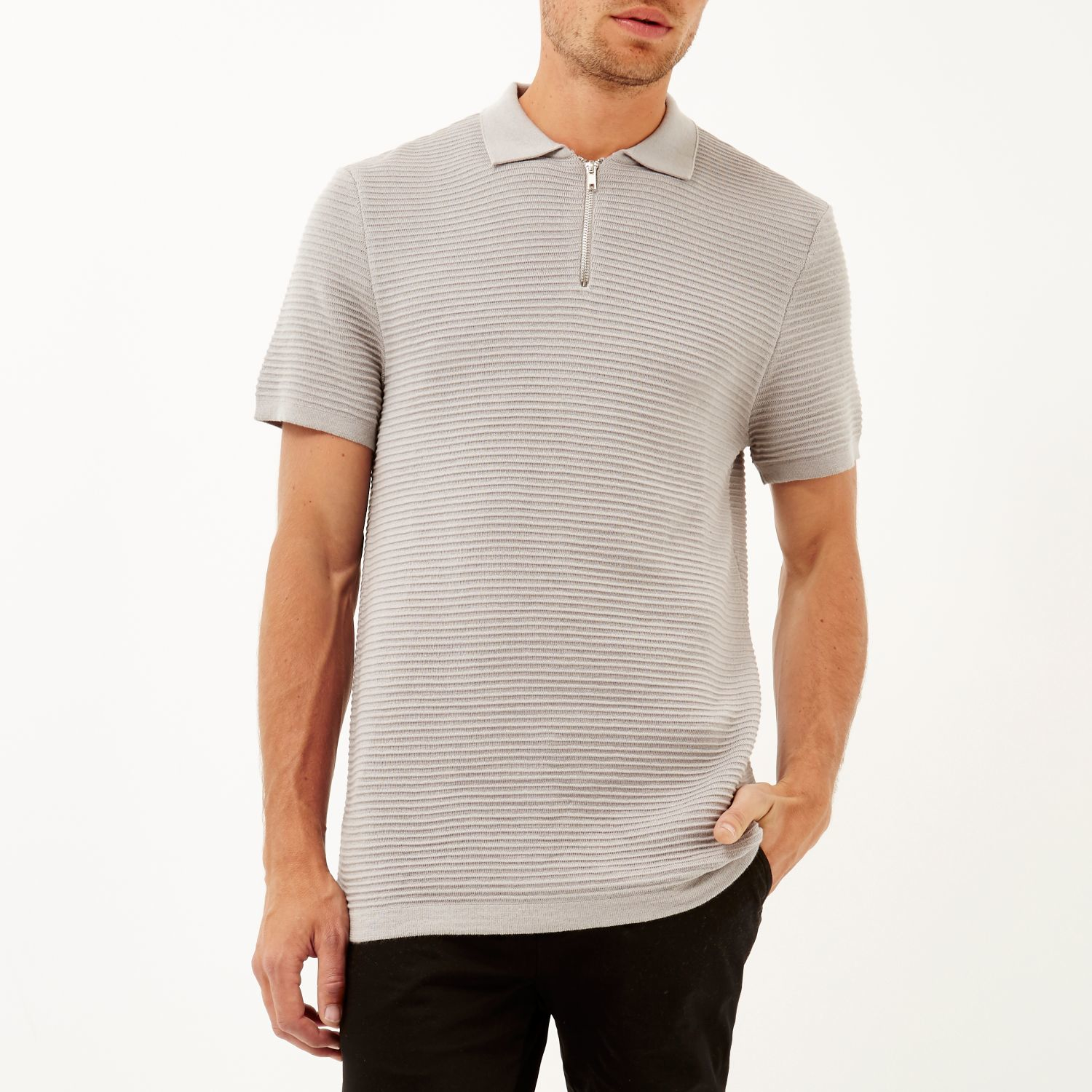 ribbed polo shirt men