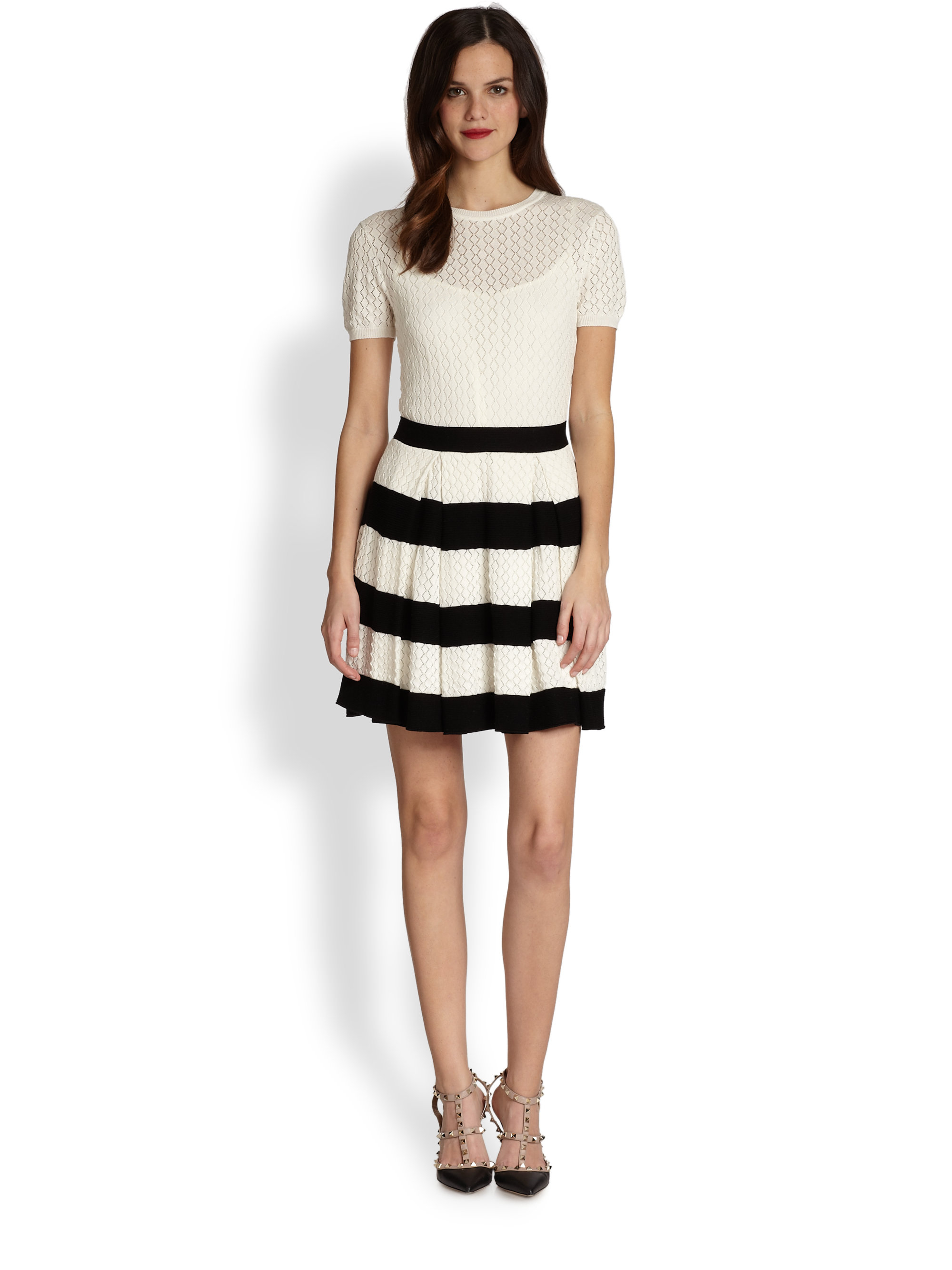 Lyst Red Valentino Pleated Knit Dress in Natural
